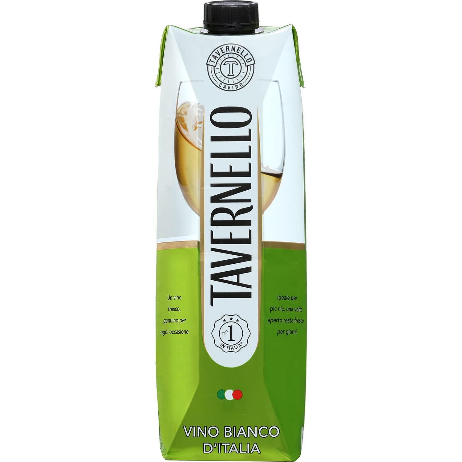 Tavernello Vino d'Italia Weißwein, 10,5 % Alkoholgehalt, leicht und frisch, in recycelbarem 1 Liter Tetra Pak, Weisswein trocken in Mehrwegverpackung , 1L (1er pack)