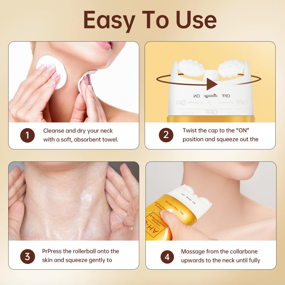 Crema Rassodante per Il Collo, 120g Crema Collo e Décolleté, Riduce le Rughe, Linee Sottili e Doppio Mento, Solida e Sollevando la Pelle Cascante