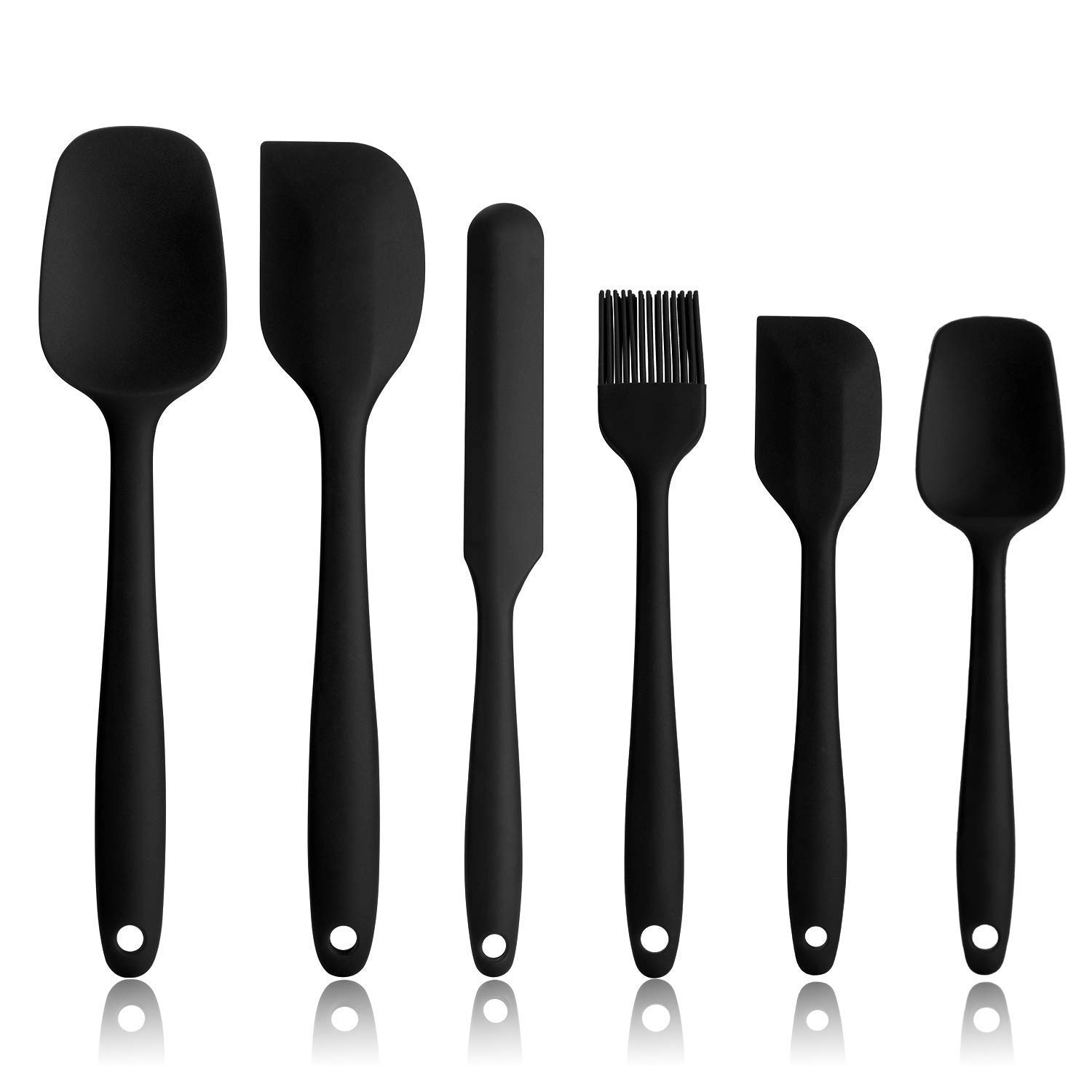 Silicone Spatula Set - 6 Piece Non-Stick Rubber Spatula Set with Stainless Steel Core - Heat-Resistant Spatula Kitchen Utensils Set for Cooking, Baking and Mixing (Black)
