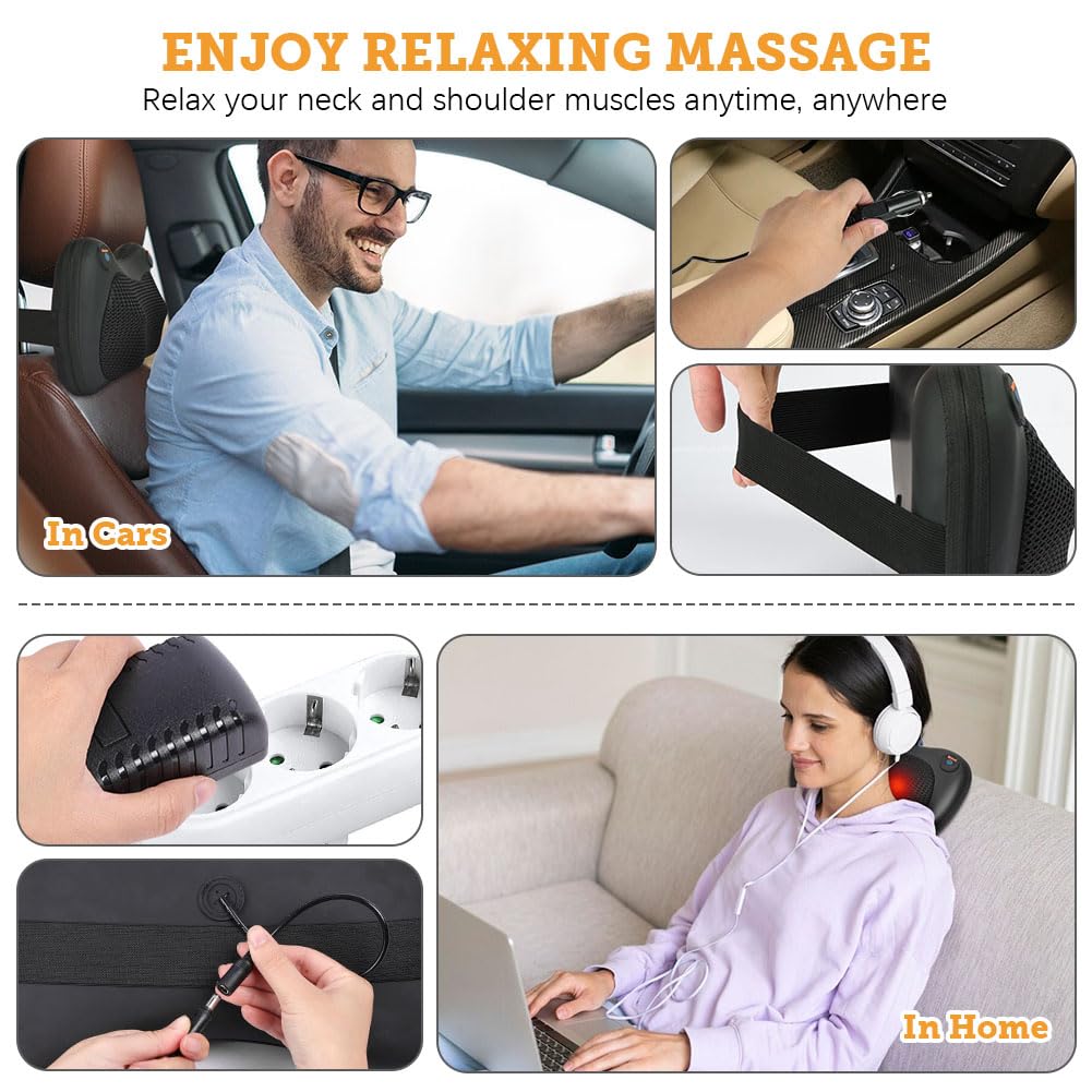 Coussin Massage Shiatsu, Rotation Bidirectionnelle Appareil de Massage avec 4 Nœuds et 3 Vitesses Réglable, Masseur Dos chauffrant, Massage pour Cou, Pieds, Cervical, Corps, Idéal Cadeau de Noël