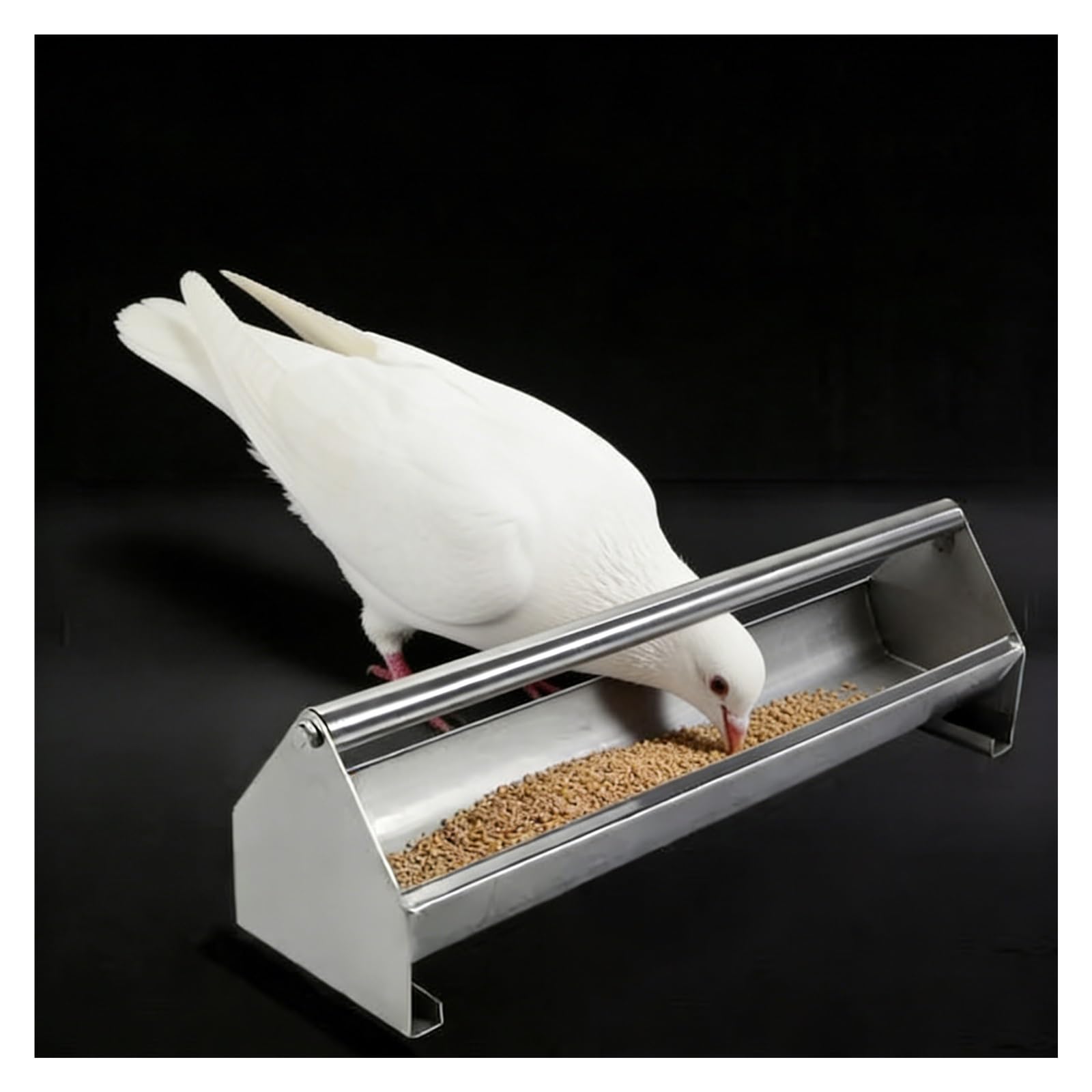 Comedero para aves de corral, comedero automático para pollos con barra transversal giratoria, bandeja de alimentación larga de acero inoxidable para patio de granja, 80 cm