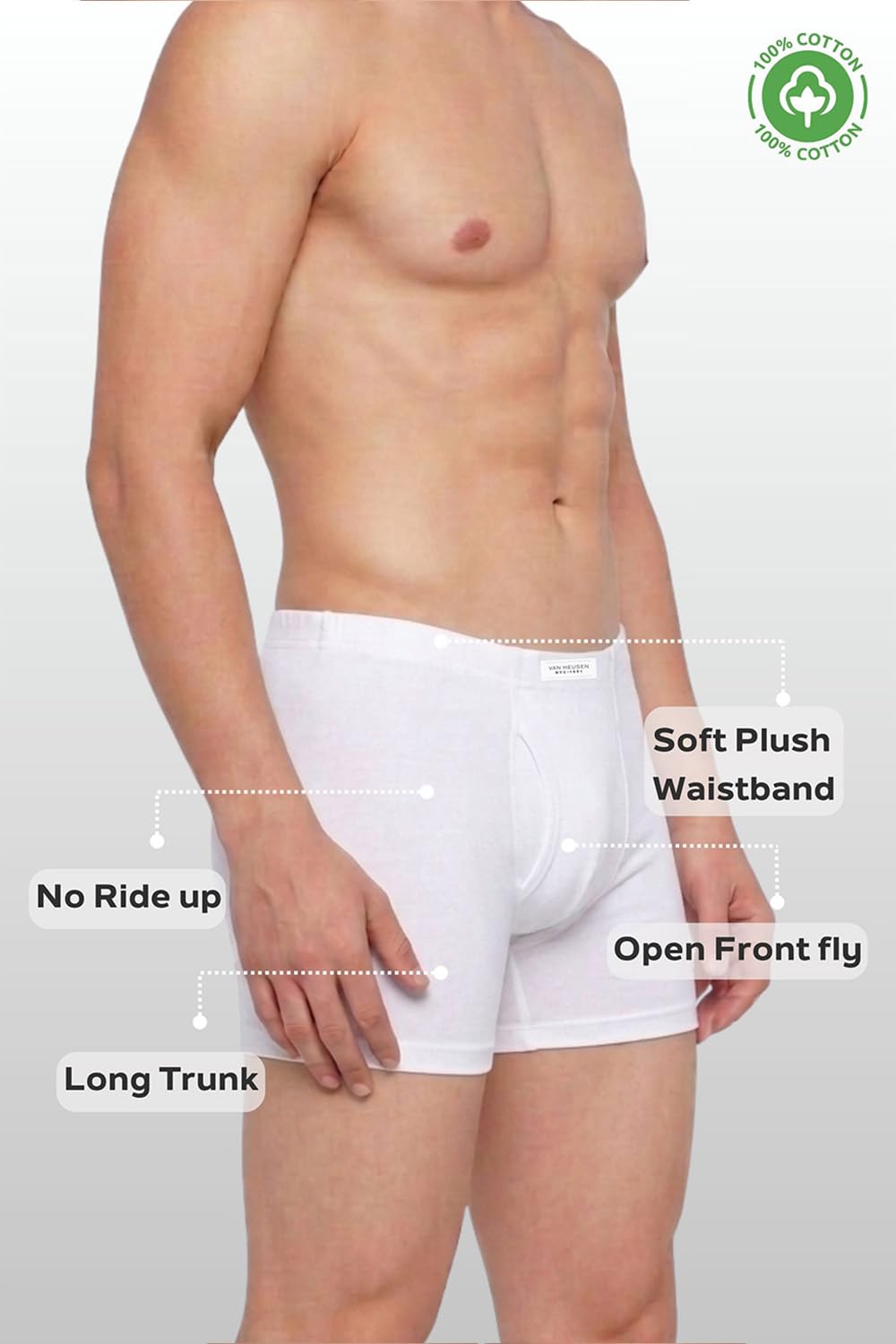Van Heusen Men Boxer Briefs - 100% Combed Cotton - Anti Bacterial, Colour Fresh, Moisture Wicking_10031_White_XL 2