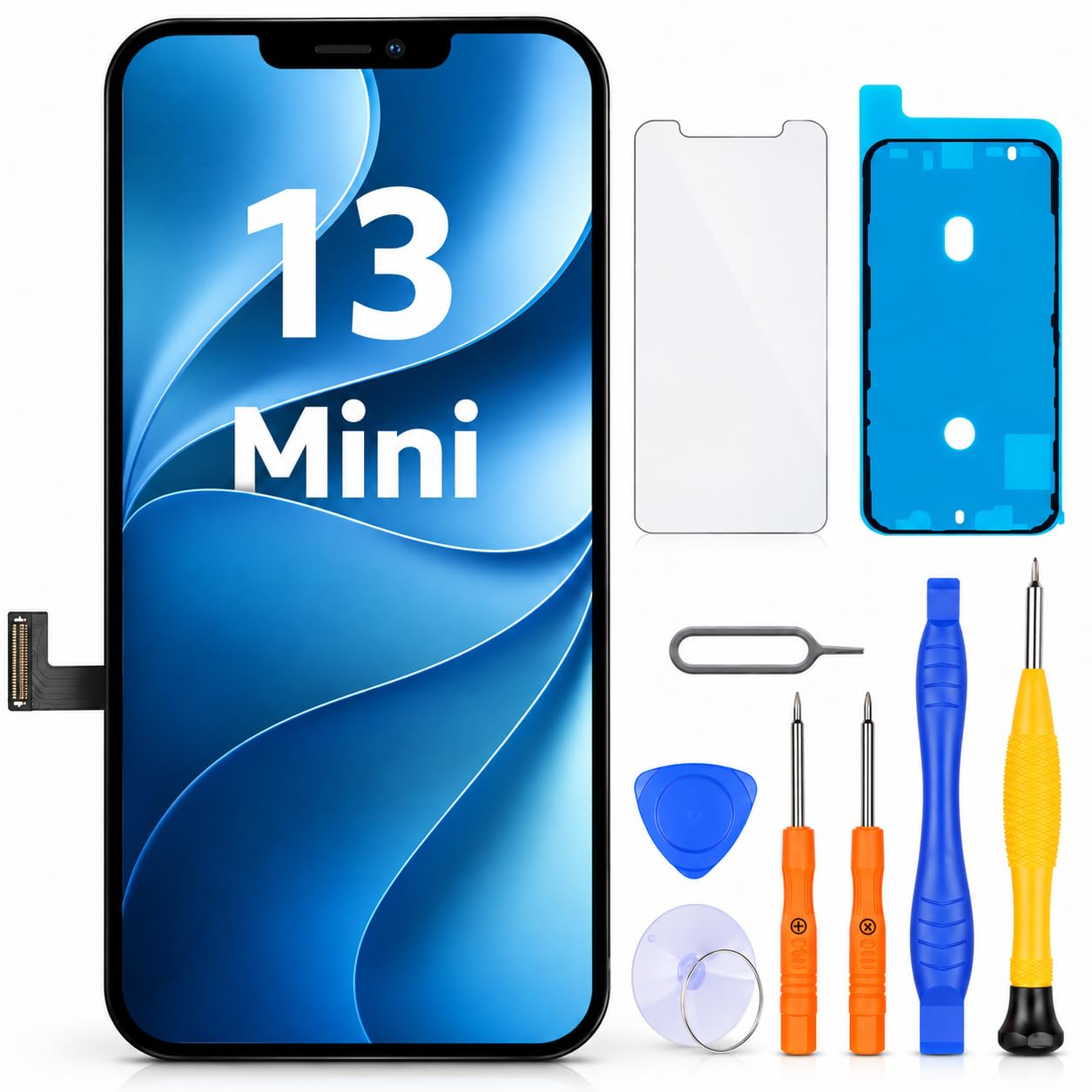 LL TRADER Schermo per iPhone 13 Mini LCD 5,4'' e Kit di Riparazione A | Display FHD con 3D Touch e Digitalizzatore, Dotato di Nastro Adesivo Impermeabile e Pellicola Protettiva
