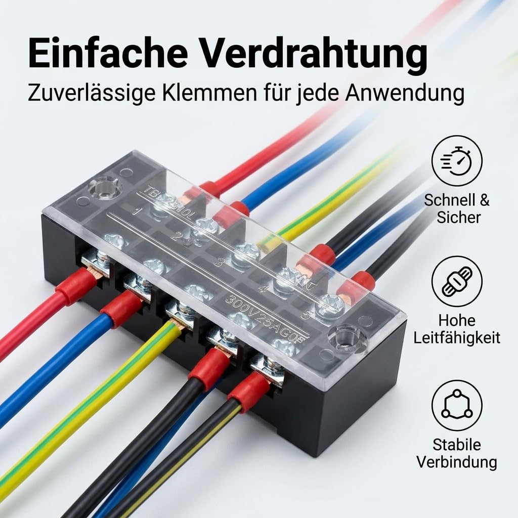 Eléctricas 600V, Regletas Cables, Terminales Aislados Panel Mount, Conexión Segura CE, 5 posiciones, 50 unidades