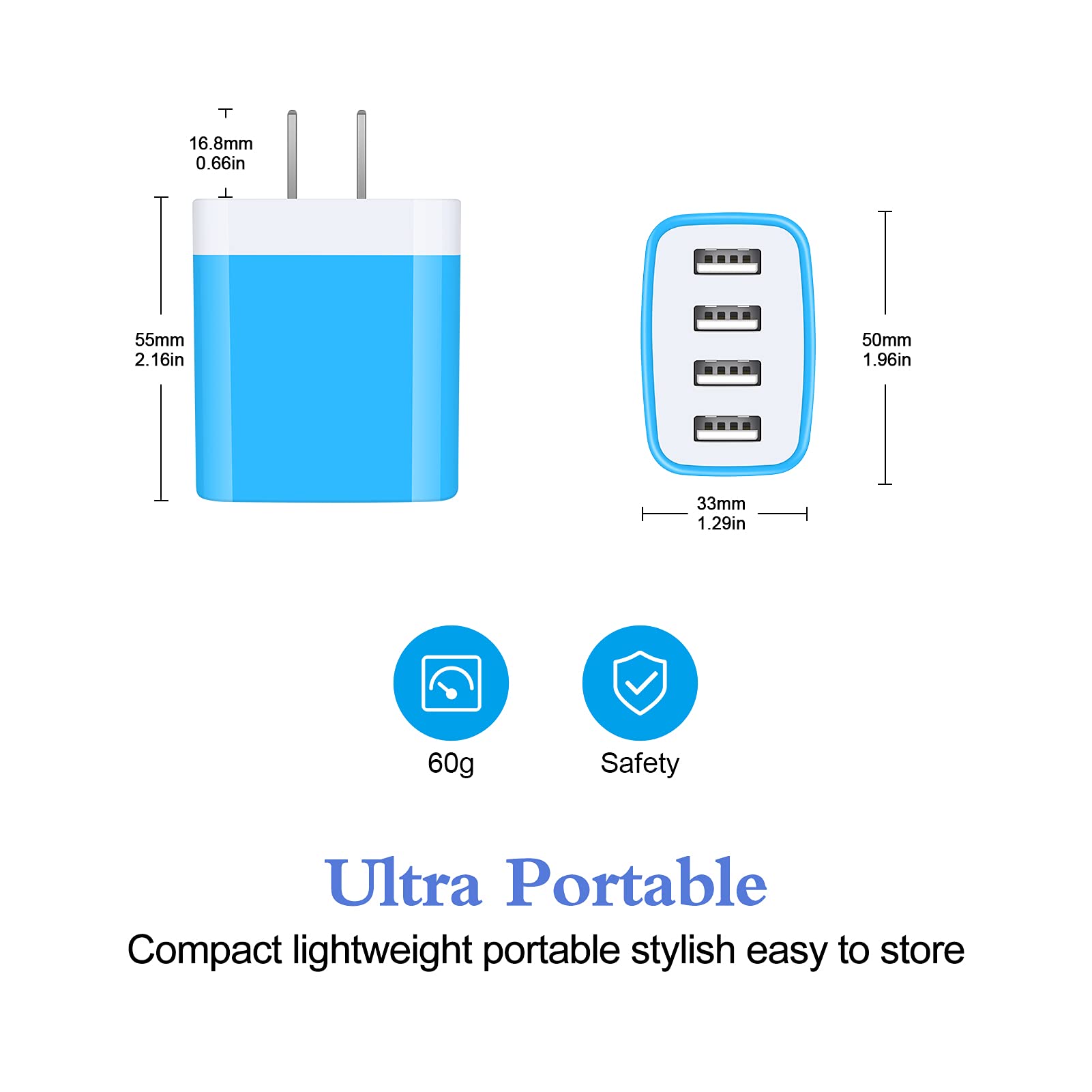 Bloque de cargador para iPhone 16, carga rápida, 4,8 A, multipuerto, USB, enchufe de pared, adaptador de corriente, caja de carga, cubo de ladrillo, para iPhone 16e/16/15/14/13/12 Pro Max Samsung