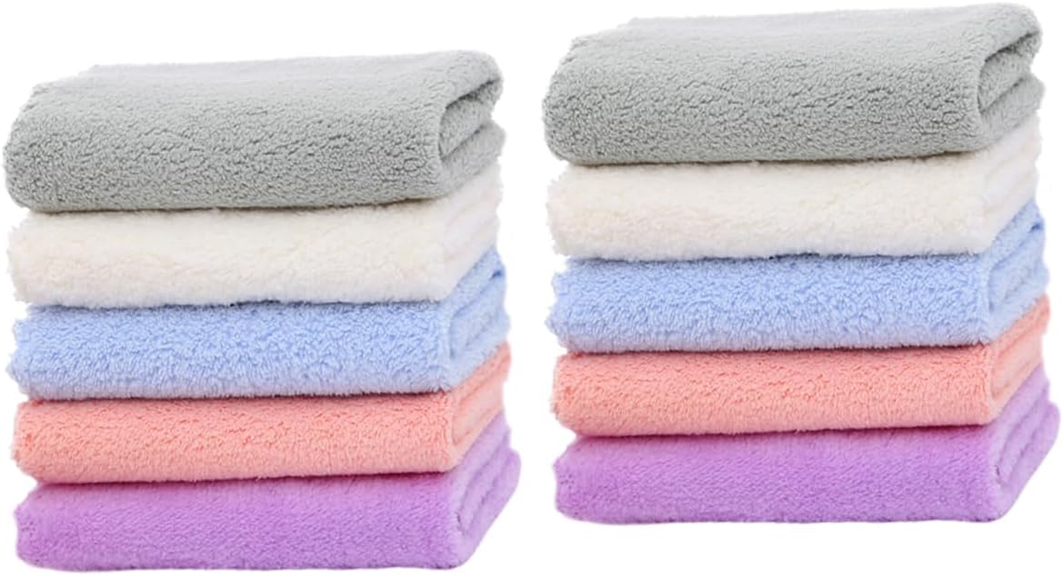 Toddmomy 10pcs High Density Coral Fleece Square Towels for Boys and Girls Soft Absorbent Baby Feeding and Bath Wipes for Newborns and Infants