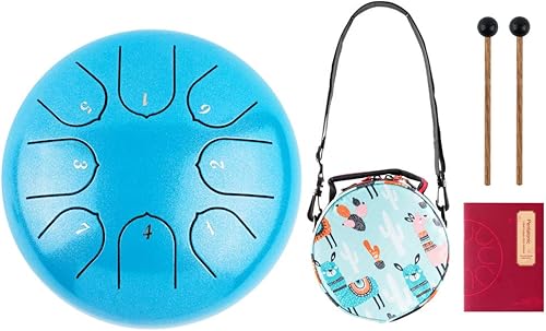 Miniatura 9 de Tambor de lengua de acero, 8 notas, 6 pulgadas, instrumento de percusión con mazos de tambor, bolsa de viaje, regalos para niños y adultos (azul)