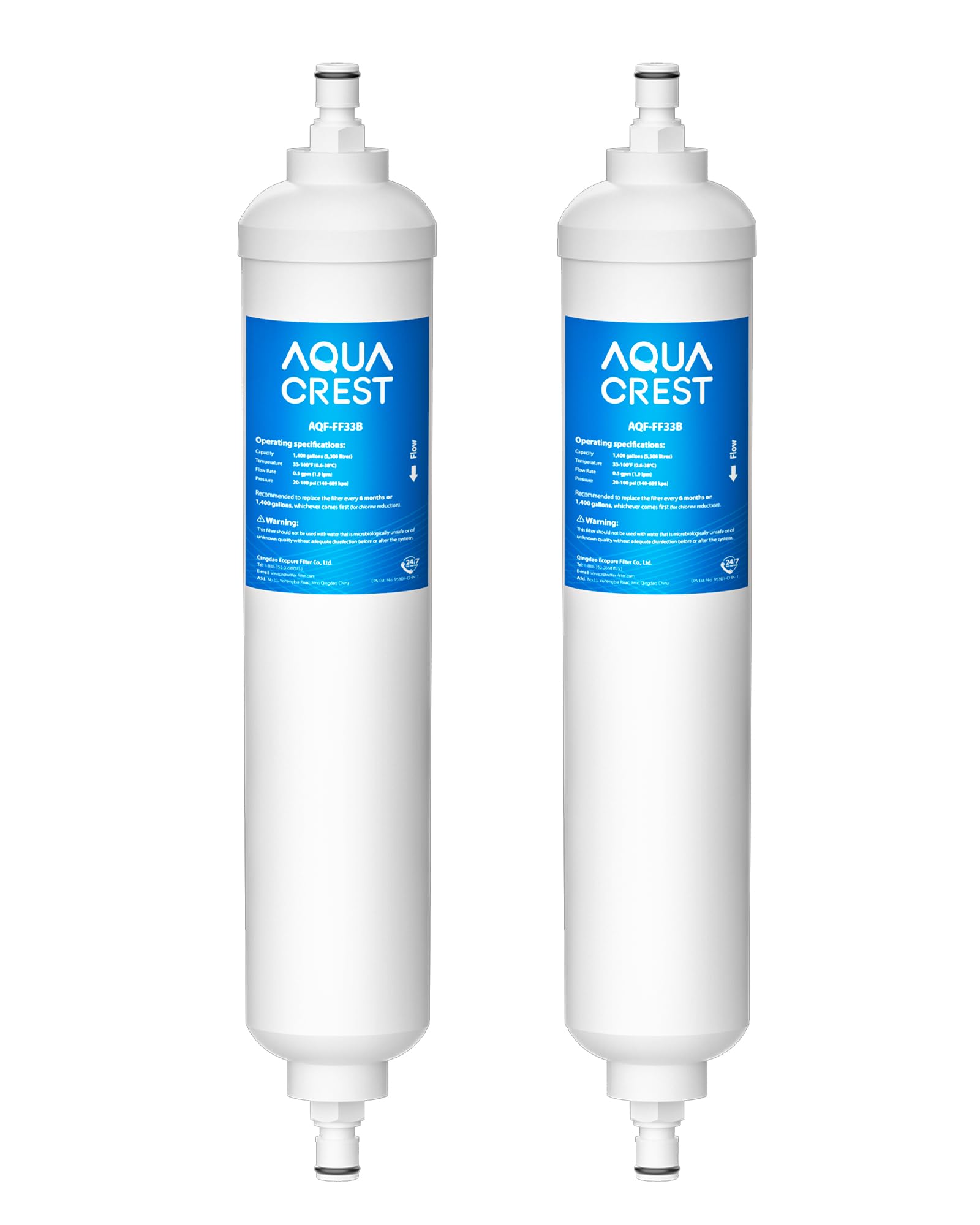 AQUACREST GXRTQR Inline Water Filter, NSF Certified, Compatible with GE GXRTQR, GXRTQ System, Reduces Chlorine, Fluoride, Limescale and More, For Refrigerator, IceMaker, RVs (2 Filters)