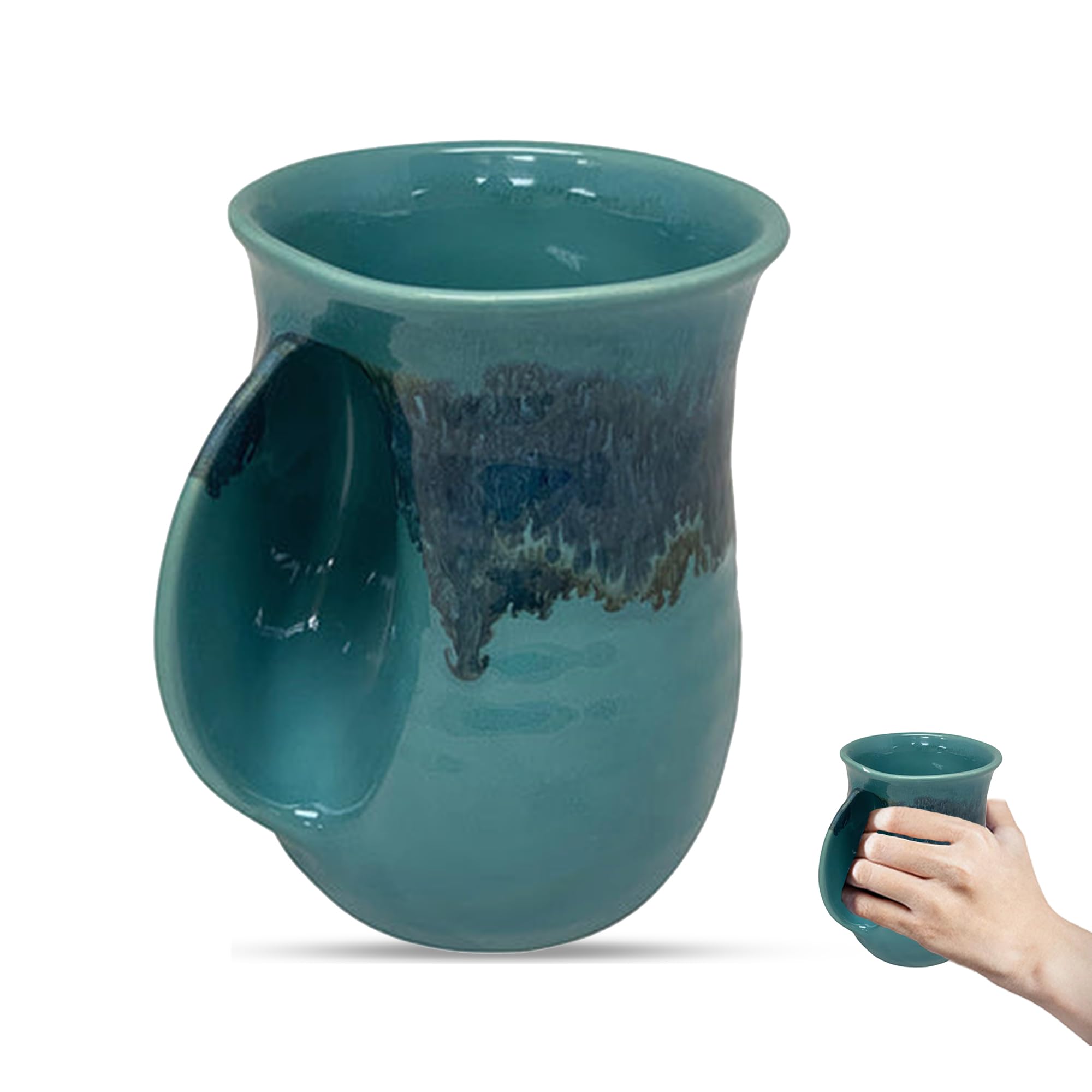 Clay in Motion Hand Warmer Coffee Mug – Handmade Coffee Mug With Comfortable Handle Contoured Pocket Hand