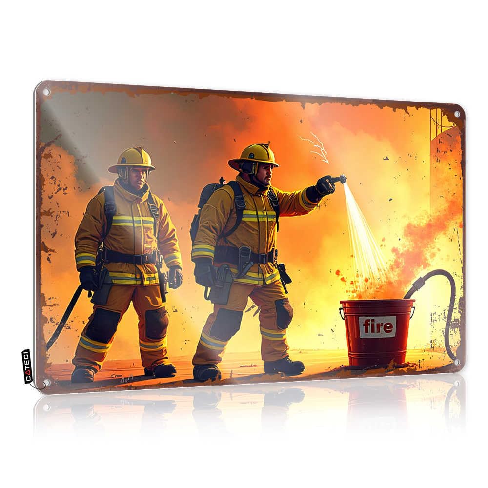 Fzfn Men's Colour Plaque Room Decor Vintage Wall Decor | Firefighters Battling Blaze: A Heroic Scene Inappropriate Soft Area For Dorm Home Decoration(20X30cm)
