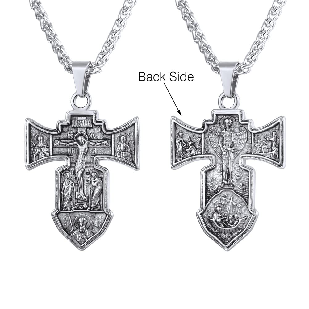 U7 Russian Orthodox Cross Pendant/Praying Hands/Ichthys Sign for Men Women Stainless Steel 18K Gold Plated Jesus Pendant Christian Religious Necklaces, Length 22" Silver Black Gold