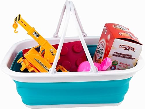 Miniatura 7 de SAMMART Juego de 2 tinas plegables de 2.37 galones con asa y 37 litros (9.77 galones) de plástico plegable para lavandería, cesta portátil de picnic