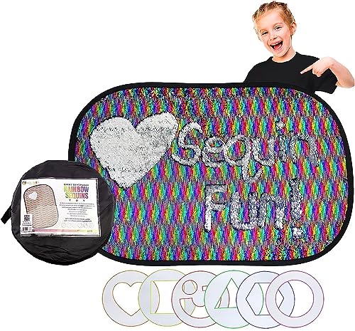 Meavia Reversible Sequins Wall Sensory Fun Toy W/ Shape Stencils & Travel Case Jumbo Size 40 x 27 Inches