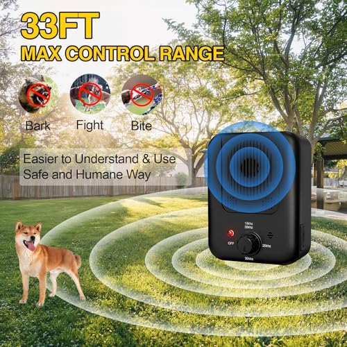 Anti Bell Gerät Hunde, 3 Modi Antibell Ultraschall Gerät, 33 Fuß Stopp Hundebell Gerät, IPX4 Wasserdichtes Einstellbare Frequenz für Hunde Training Großer Kleiner Hunde im Freien Innenbereich Antibell