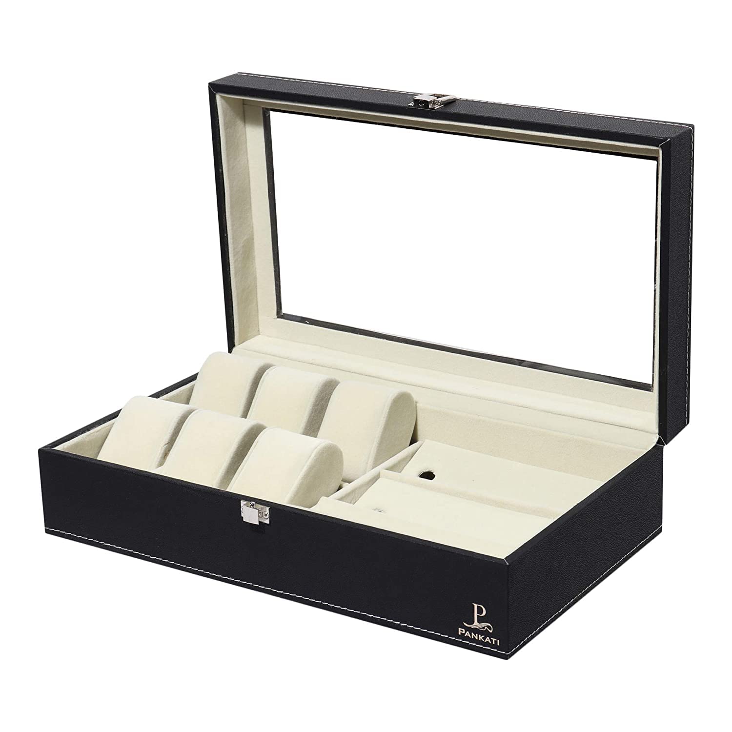 PANKATI® 5.5 Liter Black PU Leather Designer 3 Watch Box | | Watch Storage Box | Watch Case Organizer Goggle Case with Clasp Closure (B07M6Y7LYM) Amazon Price History, Amazon Price Tracker