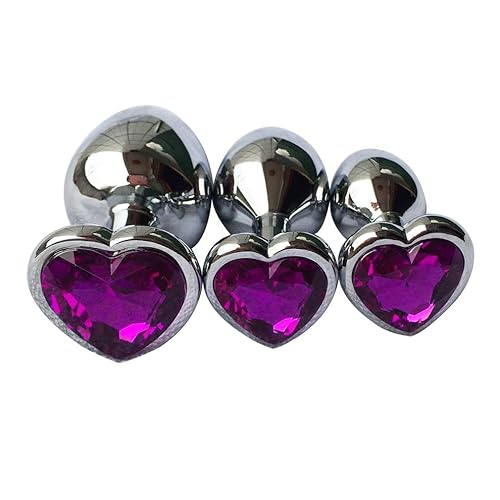 3Pcs Set Luxury Metal Butt Toys Heart Shaped Anal Trainer Jewel Butt Plug Kit S&M Adult Gay Anal Plugs Woman Men Sex Gifts Things for Beginners Couples Large/Medium/Small,Purple - Purple