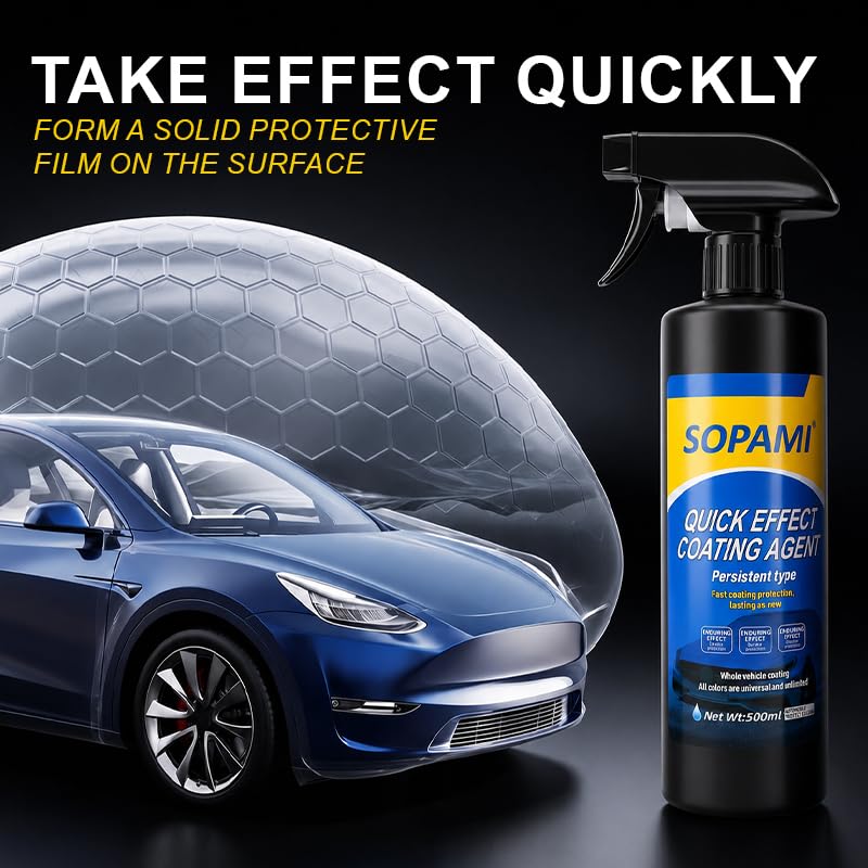 Sopami Spray de revestimiento de coche, agente de revestimiento de efecto rápido, capa rápida de cera de coche, spray de cera para arañazos de coche, lavado sin agua, limpiador de vidrio de emulsión