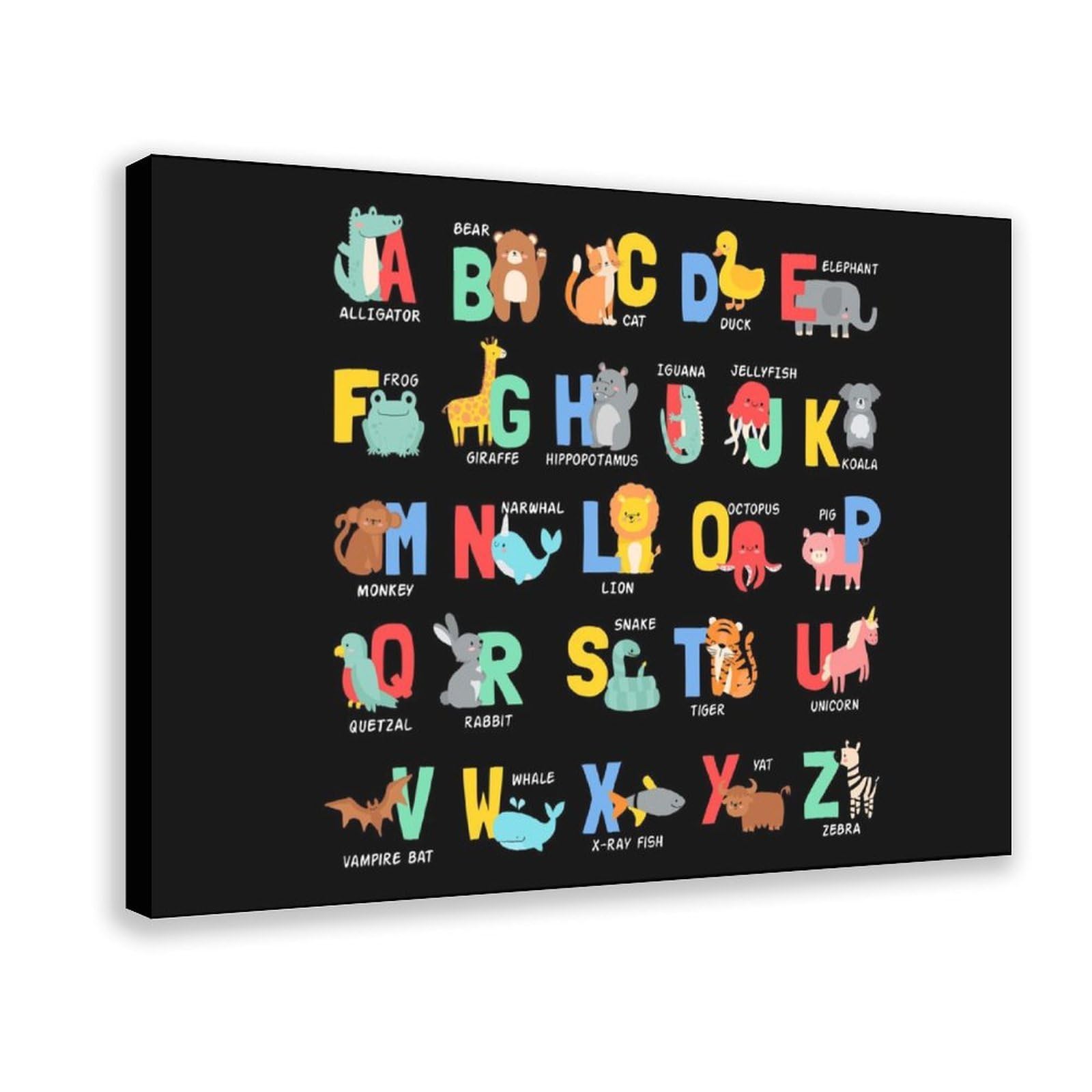 NEOHI Impression sur toile éducative avec lettres de l'alphabet pour chambre d'enfant, salon, chambre d'enfant - 40 x 60 cm