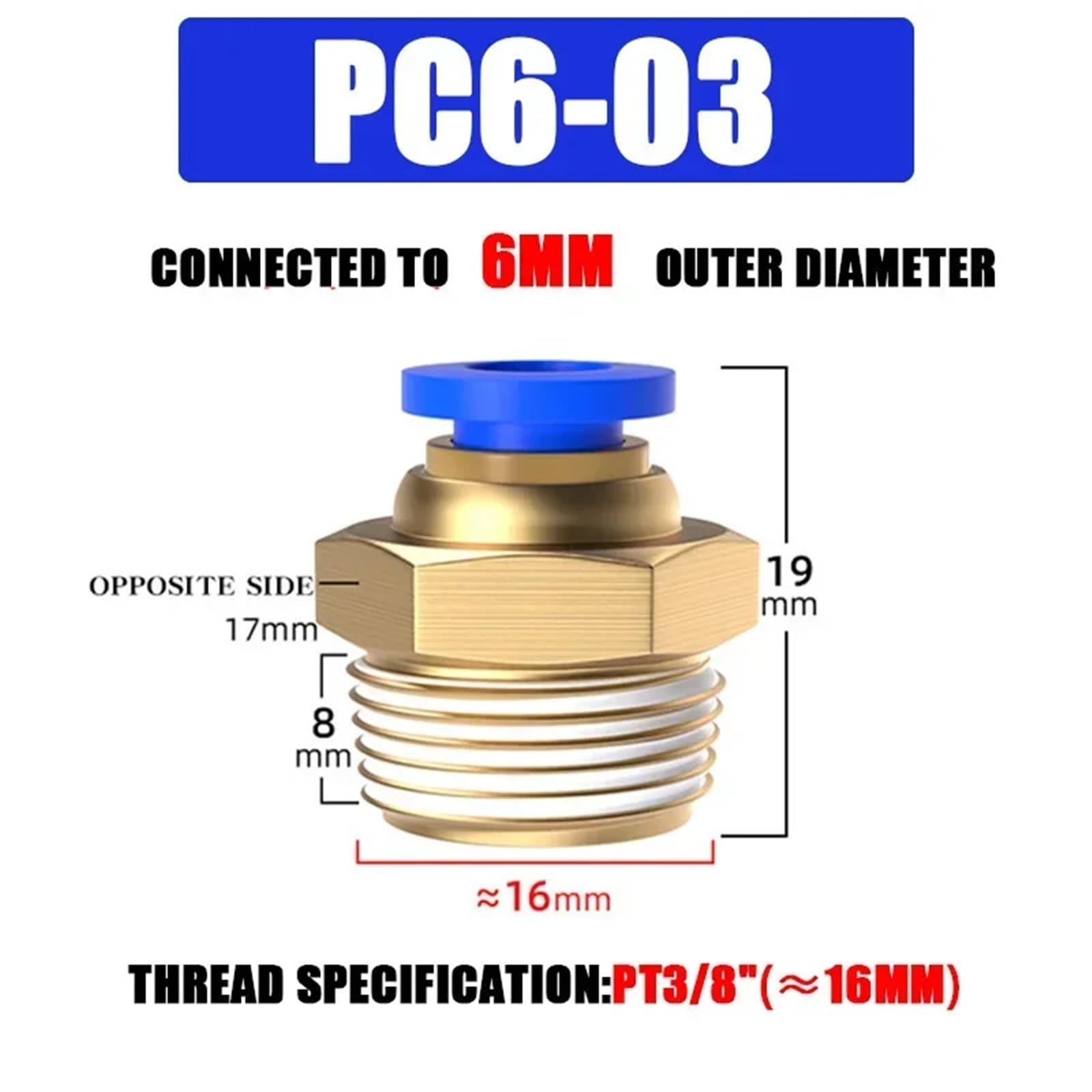 10/50PCS Pneumatic Fitting Air Connector PC 4mm 6mm 8mm 10mm 12mm Thread 1/8" 1/4" 3/8" 1/2" Hose Fittings Pipe Quick Connectors(PC6-03,10 PCS)