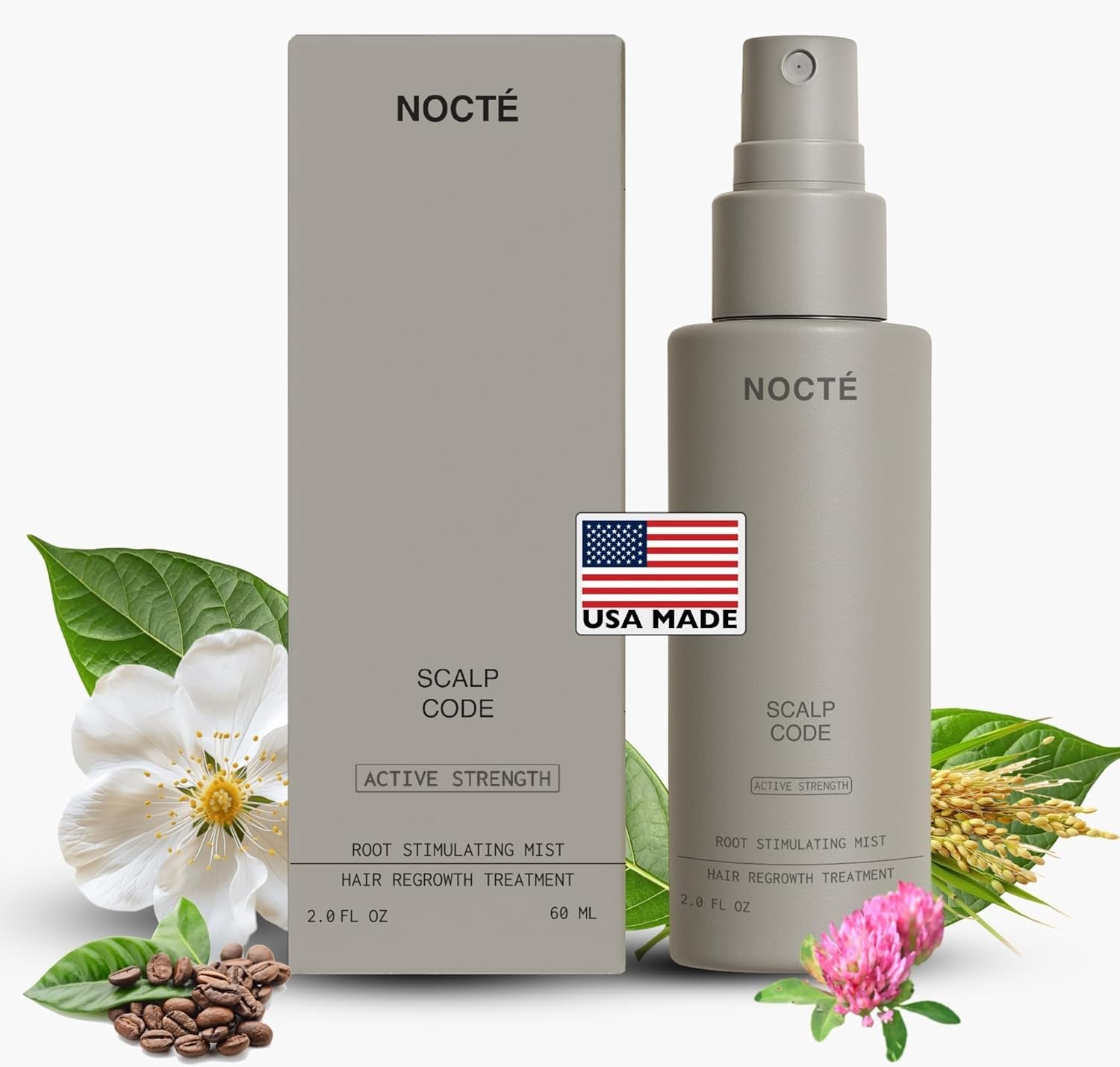 Minoxidil 5% Hair Regrowth Treatment for Men & Women – Scalp Spray Solution with Caffeine & Botanical Complex – Nocte 60ml