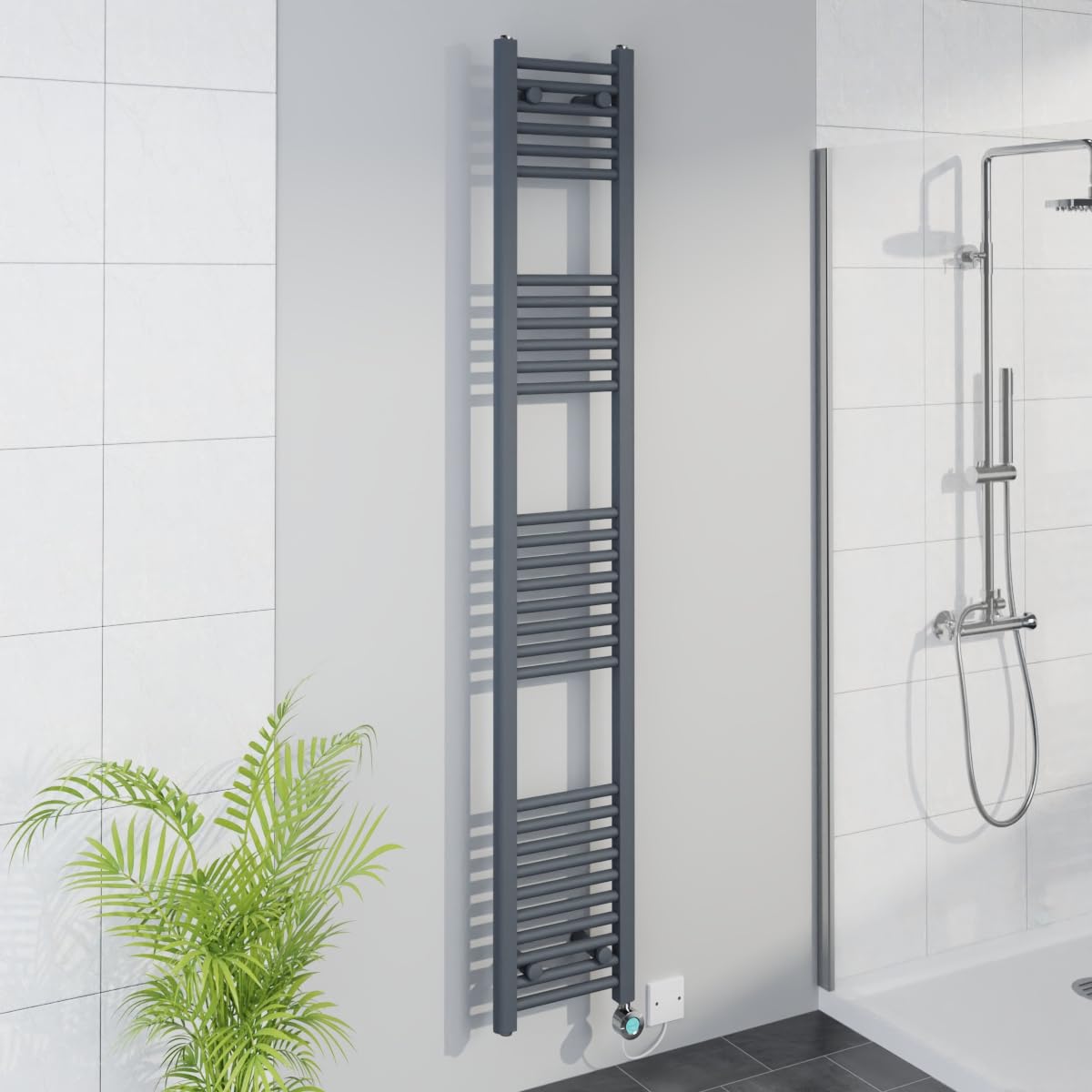 Warmehaus WiFi Electric Bathroom Radiator 1800x300mm Grey Element Chrome