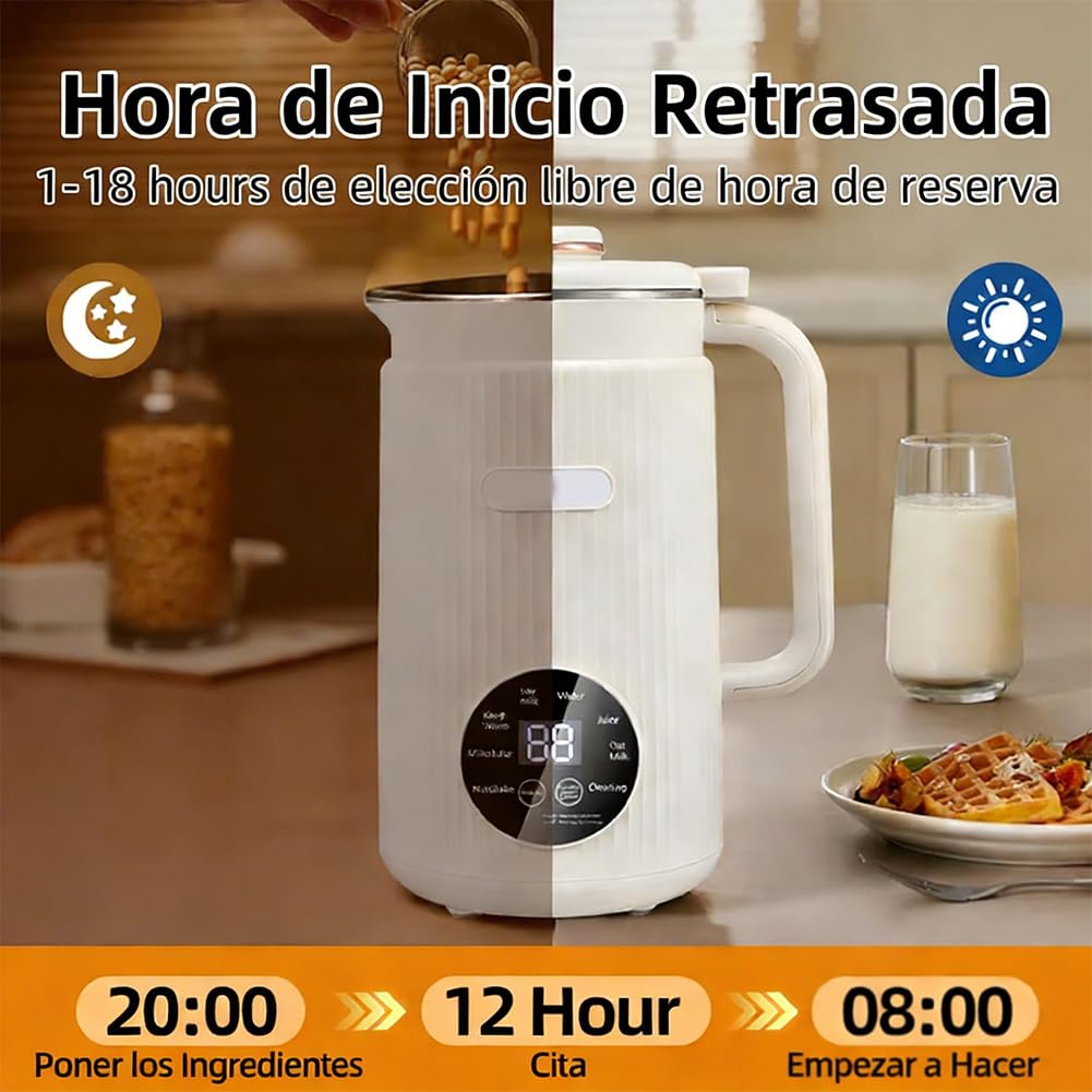 Leche Vegetal Maquina, Máquina para Hacer Leche Vegetal Casera 1200ml,10 Cuchillas de Acero Inoxidable, 8 Programas Automáticos y Función Mantener Caliente (Blanco)