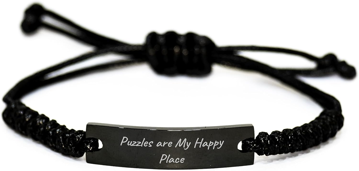 Puzzles Gifts for Men Women Friends Coworkers Family Quote Rope Bracelet 'Puzzles Are My Happy Place' Birthday Unique Gifts from Friends