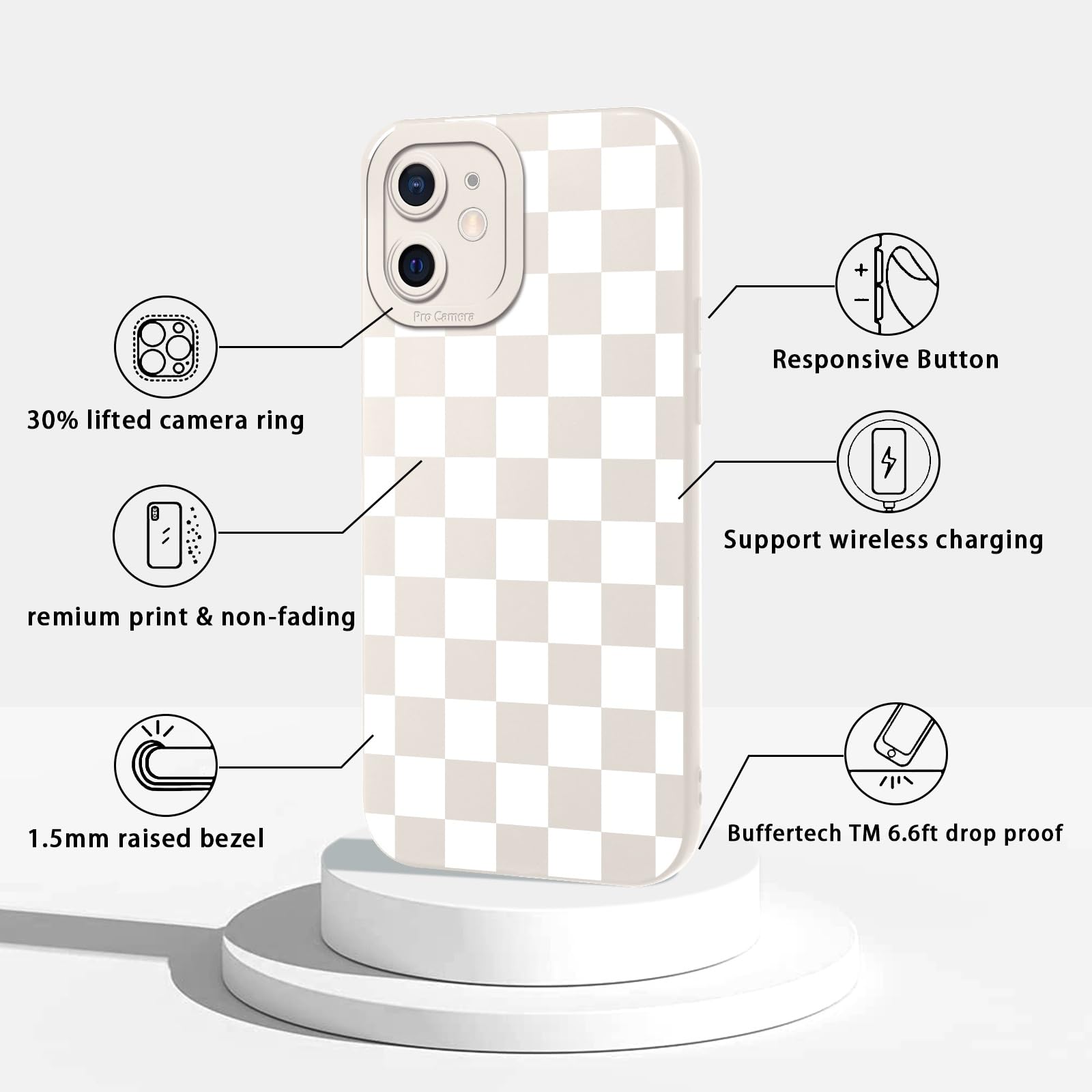Bonita funda a cuadros para iPhone 11 de 6.1 pulgadas, diseño de celosía de ajedrez, funda estética, delgada, suave, silicona TPU a prueba de golpes, funda protectora completa para cámara para