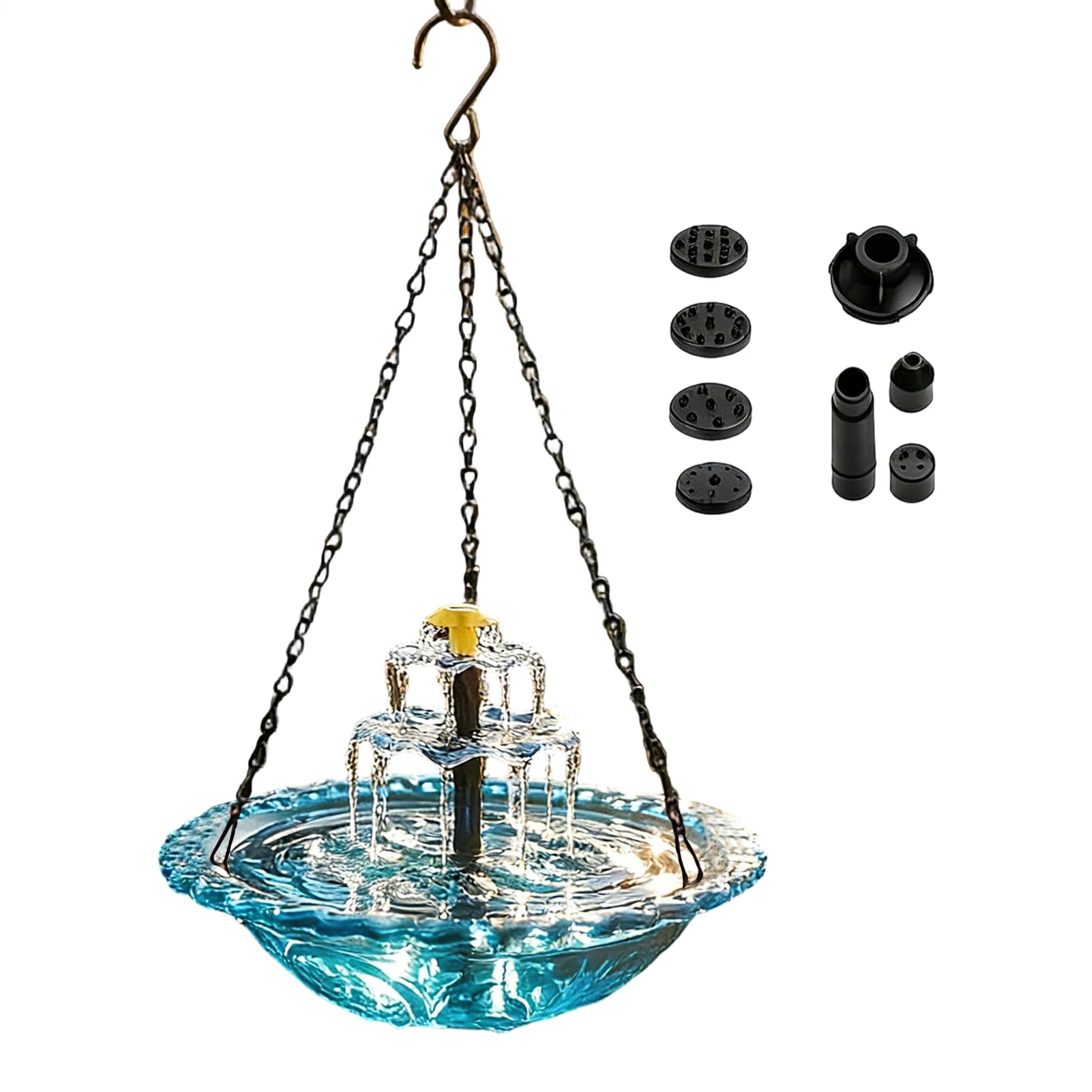Bagno per Uccelli Solare, con Cascata e Pompa con Spruzzatore, Bagno per Uccelli con Fontana Solare, per Attirare e Fringuelli, Arredo Esterno per Giardino Laghetto