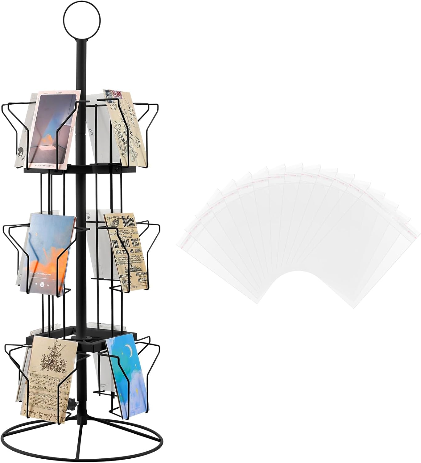 12 Pockets Countertop Rotating Greeting Card Rack with 200