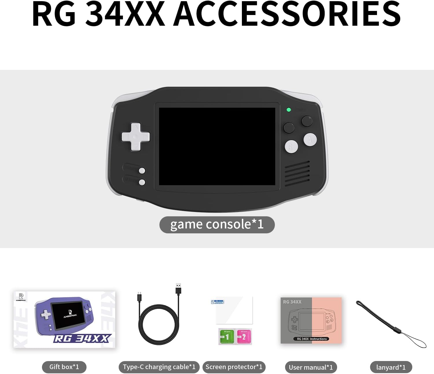 RG 34XX Retro Handheld Game Console Linux 64-bit 3.4 inch IPS Screen 64G Card RG34XX Portable Retro Gaming Console 5000+ Preloaded Games 3500mAh Battery Compatible with WiFi HDMI Bluetooth Black