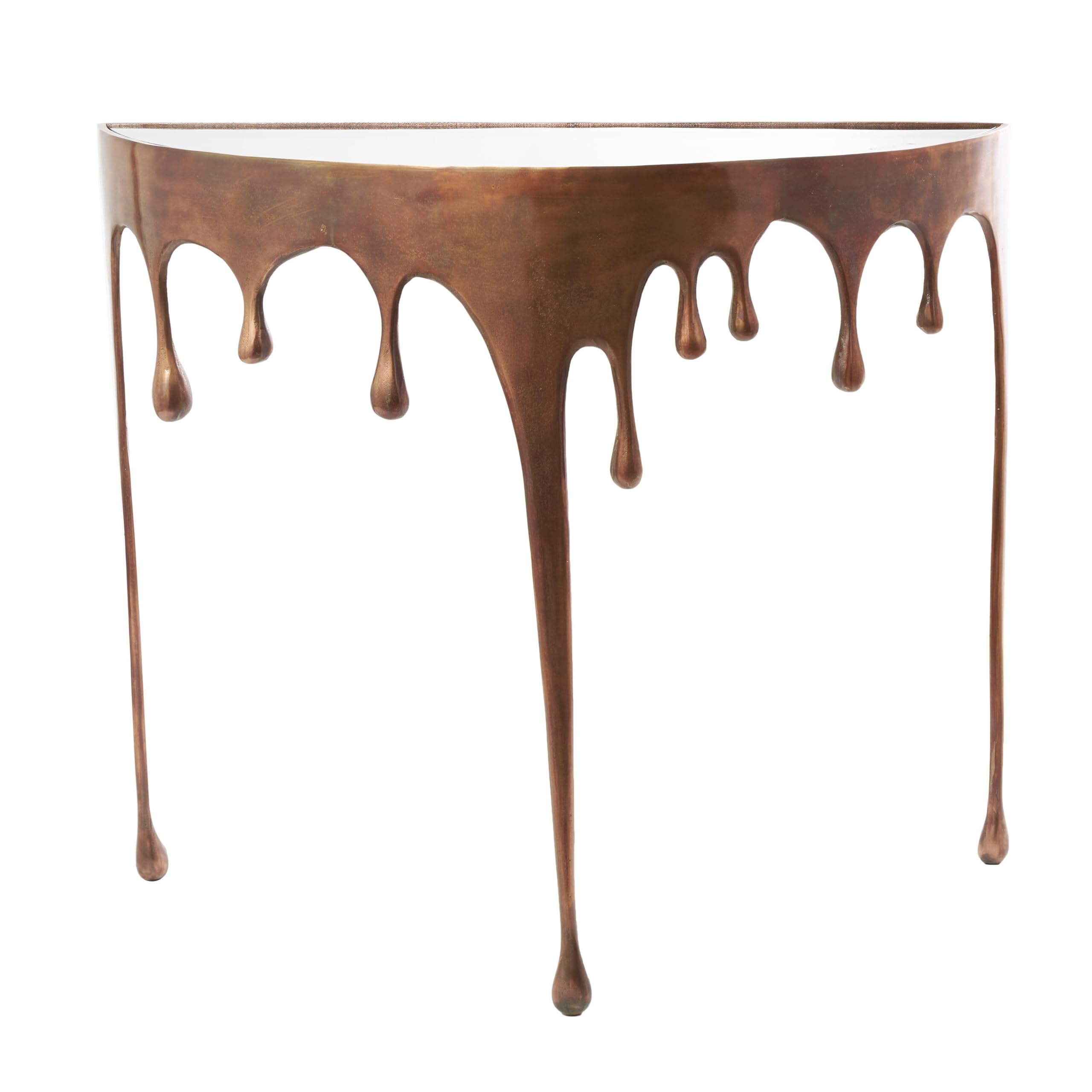 ((INCOMPLETE )) Deco 79 Aluminum Drip Console Table with Melting Designed Legs and Shaded Glass Top, 36" x 14" x 32", Bronze