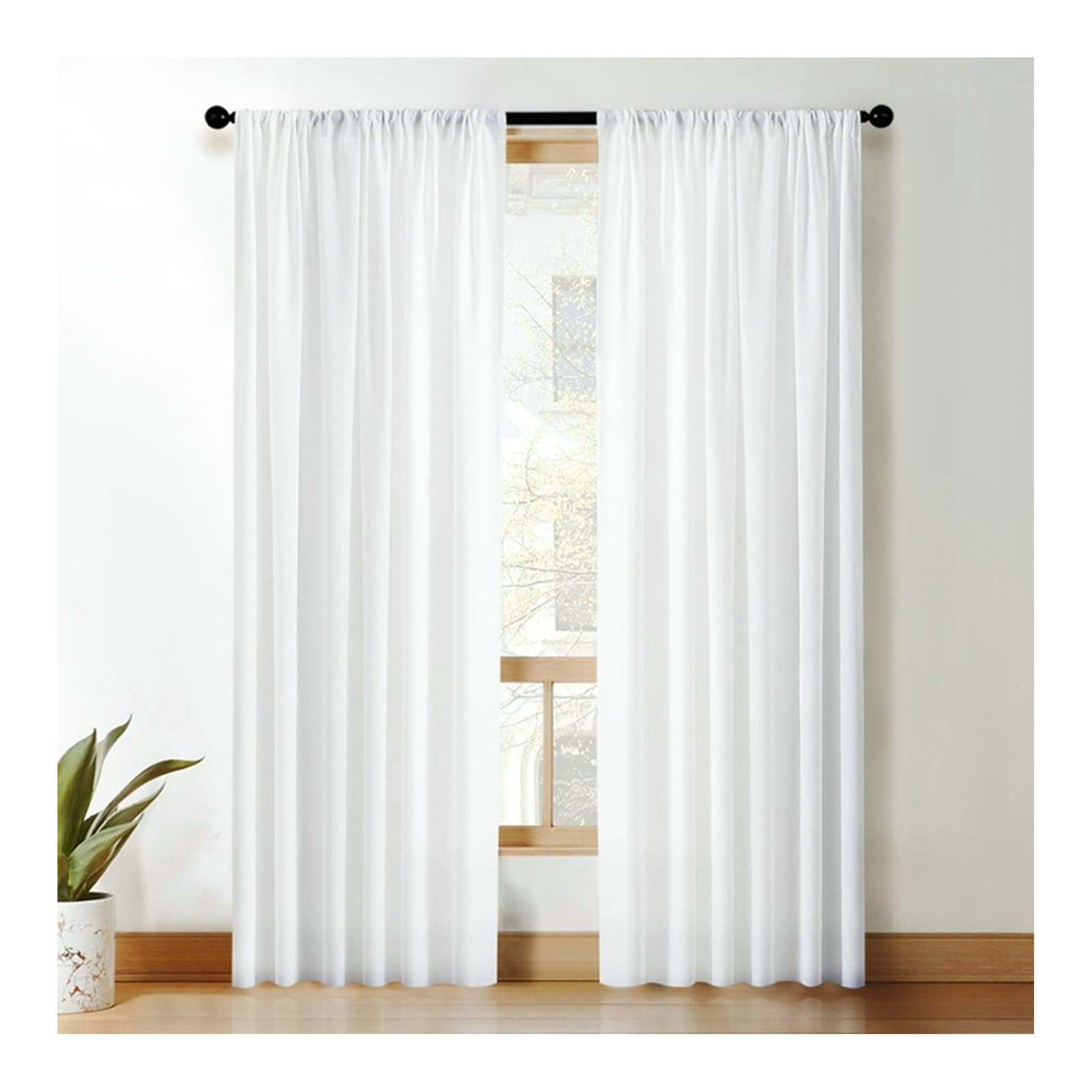 Vorhänge Weiß Einfarbig, 160x137cm(HxB), 2er Set, mit Stangendurchzug, Samt Vorhang für Schlafzimmer