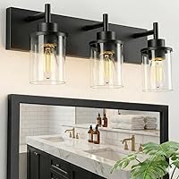 Vista 1 de Lámparas de tocador, lámparas de baño negro mate sobre el espejo, lámpara moderna de apliques de pared con pantalla de vidrio transparente (3 luces)