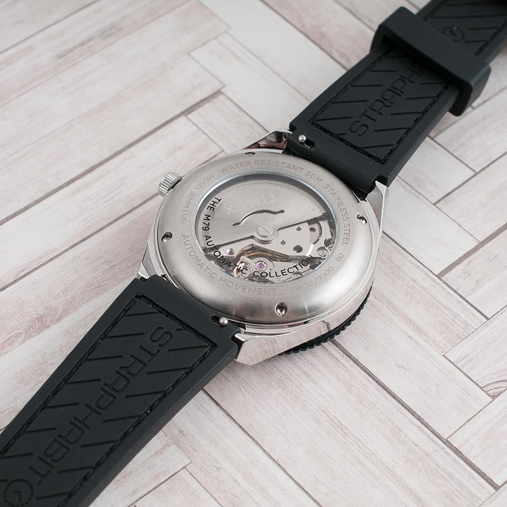 StrapHabit Ersatz-Uhrenarmband für Q Timex, passend für 36 mm, 38 mm, 40 mm, M79, GMT, Chronograph – TQ18 Schnellverschluss-Lederarmband & FKM-Gummi-Hybrid, 18 mm