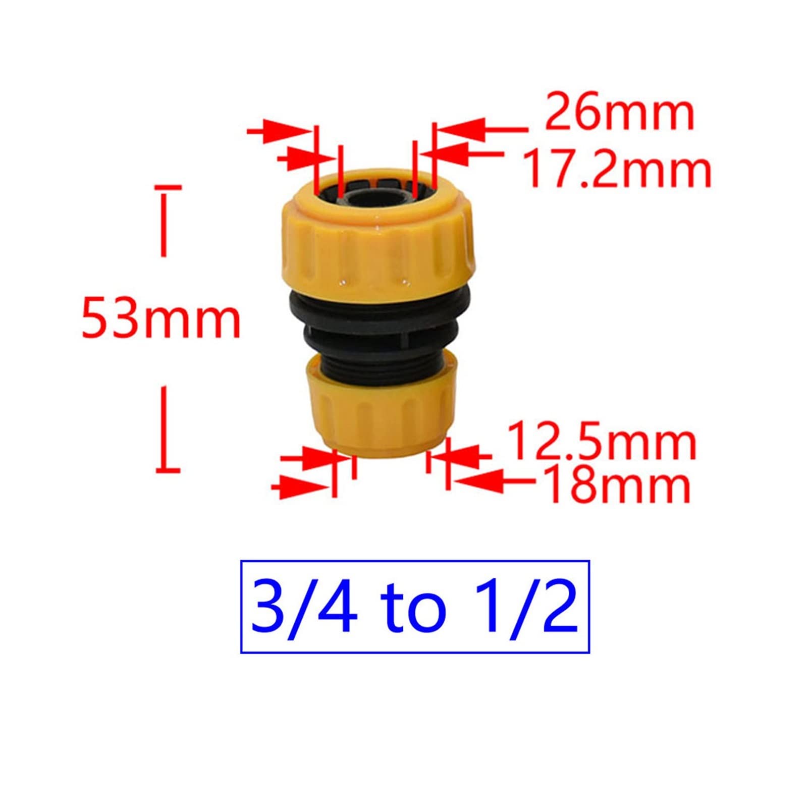 Conexión de agua de pulverización 1 "a 3/4 a 1/2 pulgadas Reductor de manguera de jardín 33 mm 20 mm 16 mm accesorios de riego de manguera con tuercas de bloqueo 20 piezas (Color : 1I2 to 3I4)