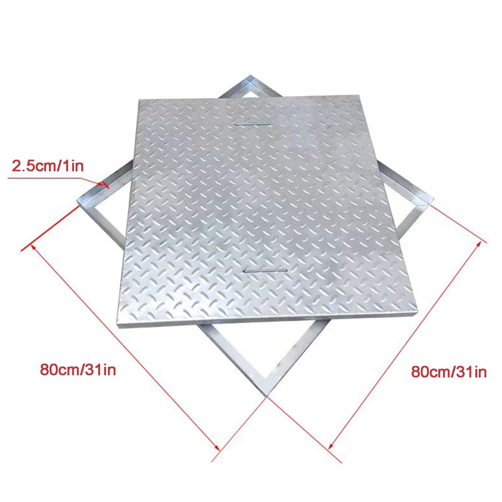 Tapa Arqueta, Cubierta y Marco de Boca de Acero Inoxidable, Cuadrada de Tanque Séptico con Asa de Cuero para Entradas de Vehículos, Patios y Jardines(80cm/31in)