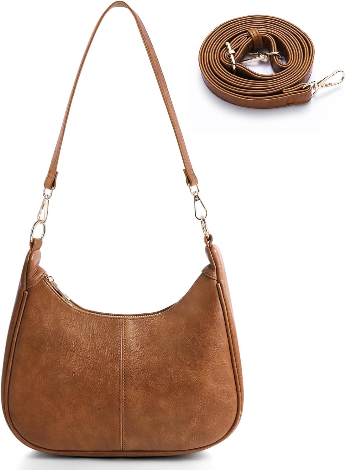 Hobo Bags for Women - Slouchy Leather Crossbody Bag with Zippered Back Pocket Adjustable Strap