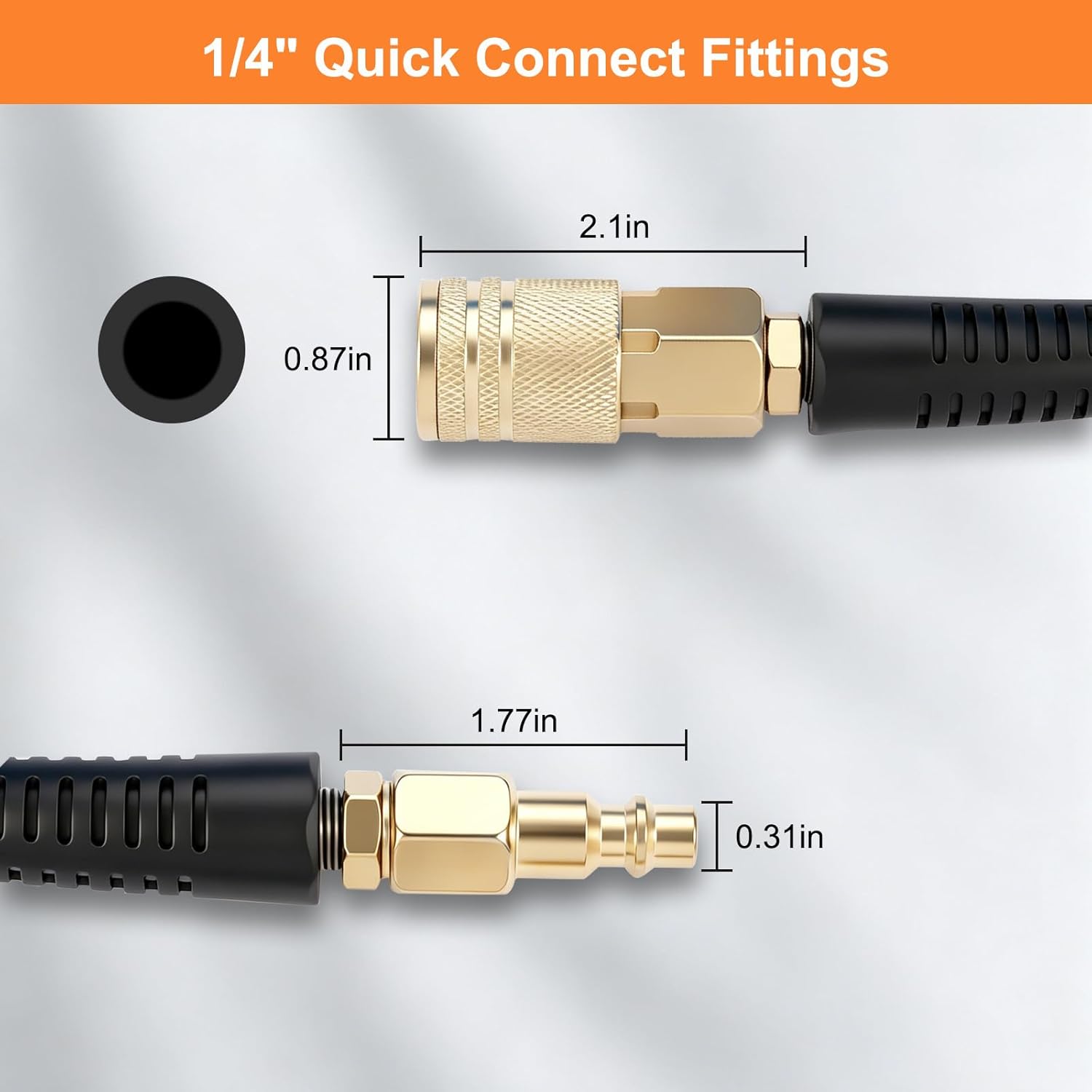 Polyurethane Recoil Air Hose 1/4" NPT x 25 FT | Air Compressor Hose 300 PSI, Coiled Retractable with Quick Connect Coupler & Bend Restrictors for Pneumatic Tools