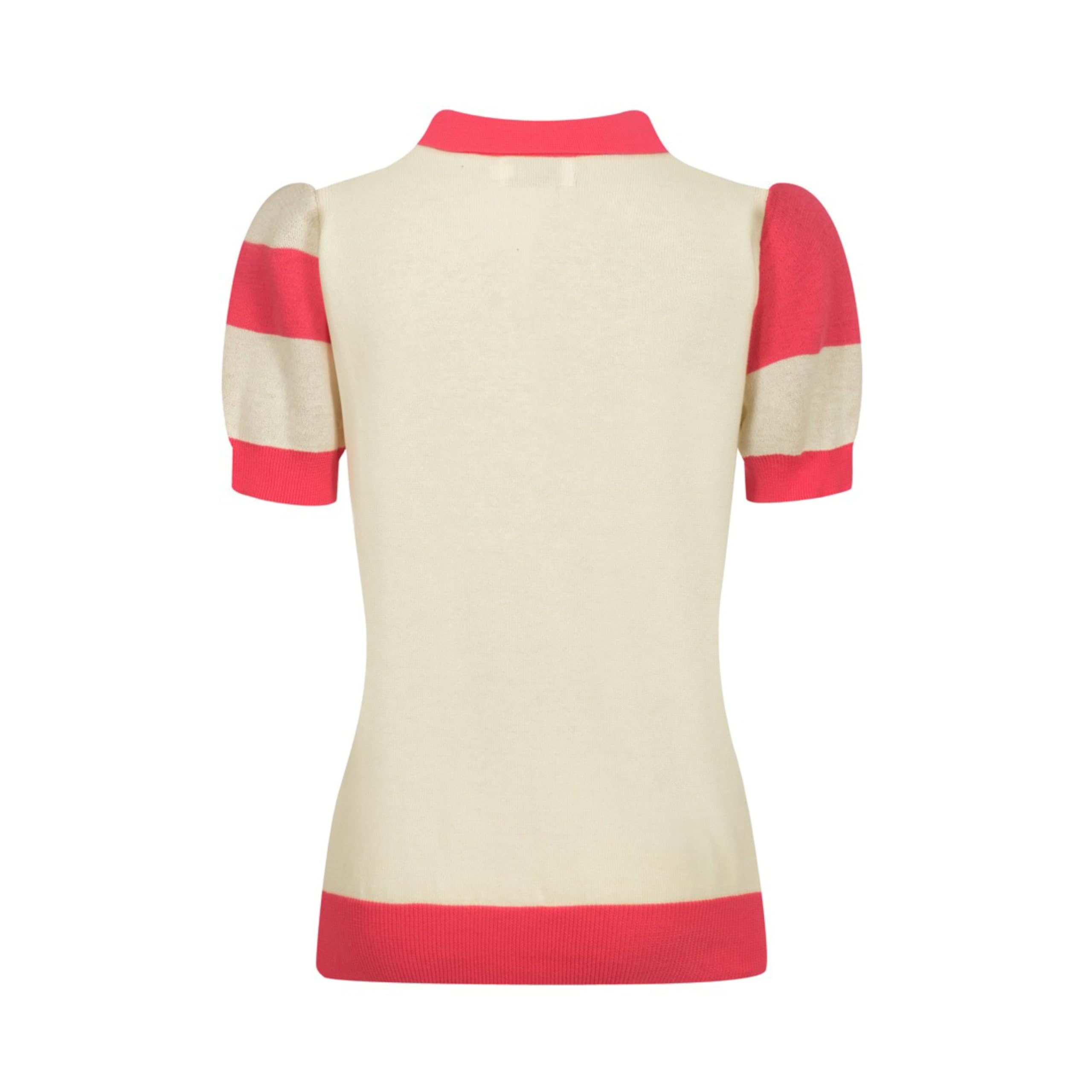 OXKNIT Damen Poloshirt Kurzarm Rosa mit V-Ausschnitt aus Jacquard-Strick mit Dackelmuster