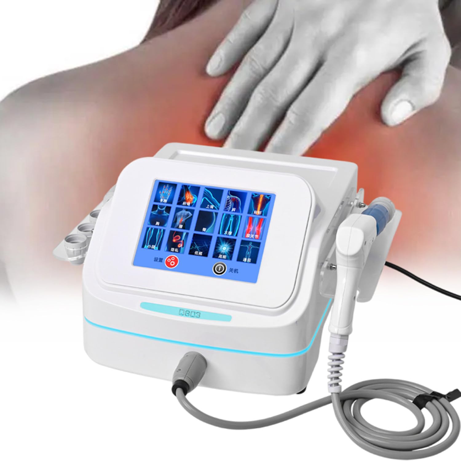Q803 Shoulder Neck Waist Leg Massager New Shockwave Therapy Device with 5 Massage Heads HD Touch Screen 15