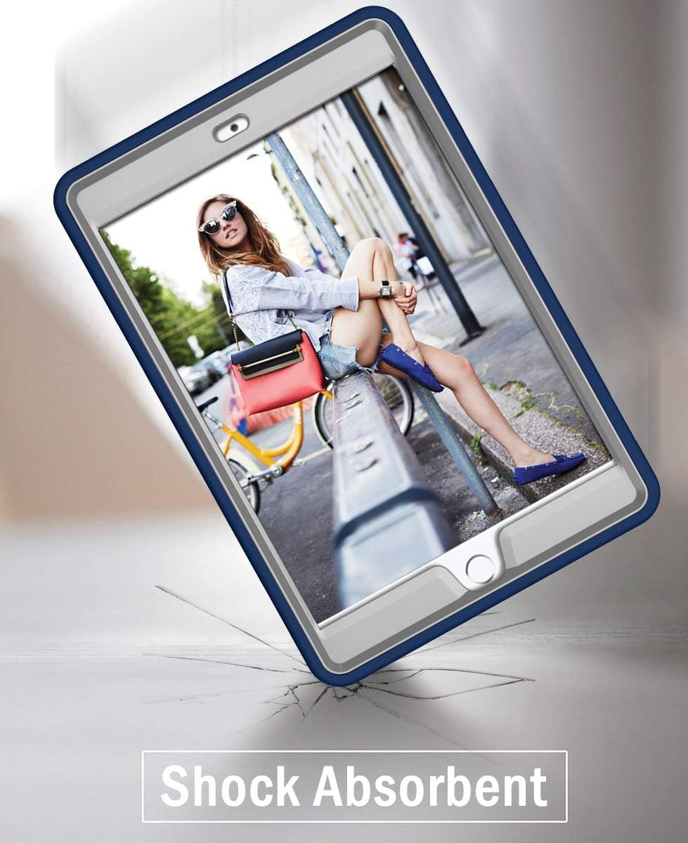 Hocase iPad Mini 5 Case, Heavy Duty Shockproof Soft Silicone Rubber Bumper+Hard Plastic Hybrid Protective Case with Separate Kick-Stand for iPad Mini 5 2019/iPad Mini 4 2015 - Navy Blue/Gray
