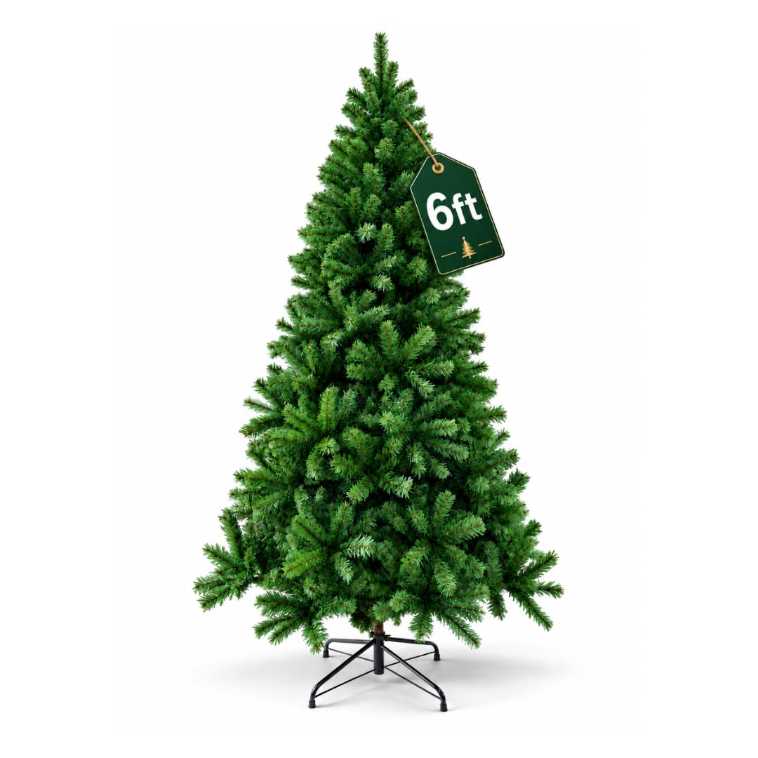 Artificial Christmas Tree, Bushy Green Pine with Metal Stand (6ft)