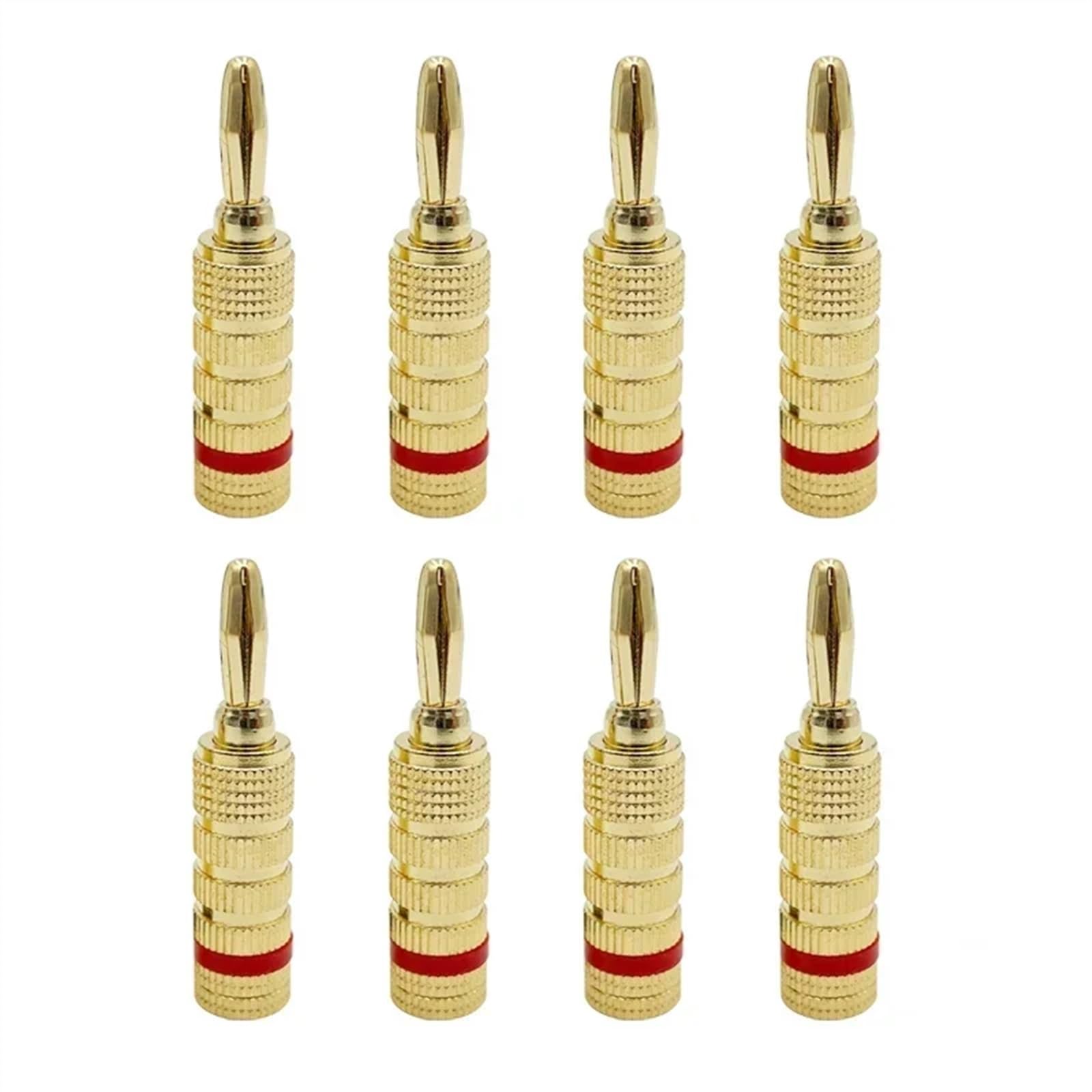 8 sztuk/4 pary wtyków bananowych pozłacanych 24 K, wtyki bananowe 4 mm, męskie wtyczki głośnikowe, czarne, czerwone (8 czerwone)