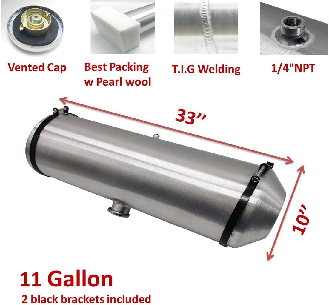 JSD AUTO PARTS 11 Gallons 10" x33" Spun Aluminum Gas Tank / Fuel Tank 1/4" NPT Outlet Center Fil