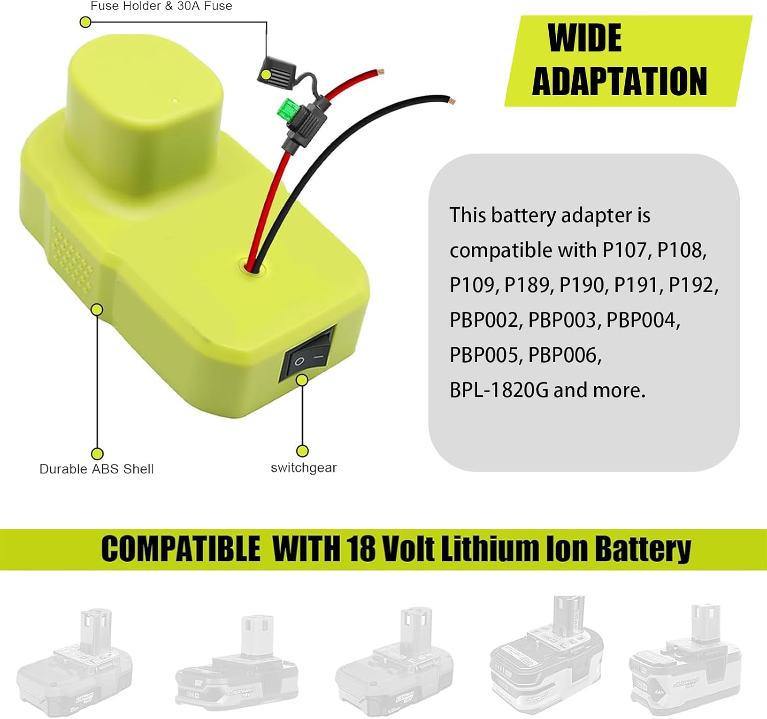 2-Pack Batteries Adapter Compatible with Ryobi 18V Battery, Adapters Conversion Kit with Fuses, 12AWG Wire - Power Connector for DIY Ride-On Toys, RC Cars & Trucks, Robotics, Camping, Mods