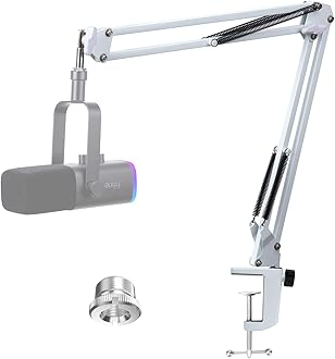 YOUSHARES White Boom Arm for Fifine AM8 - White Mic Arm Compatible with Fifine AM8 Microphone, Professional Adjustable Scissor White Microphone Boom Arm Stand