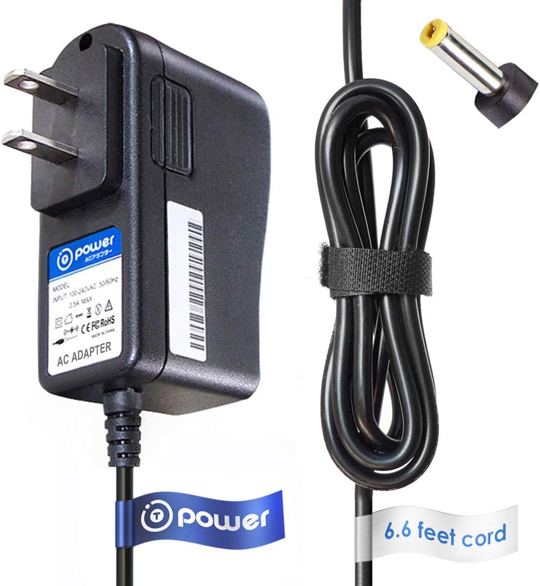 T-Power 6.6 ft Cord AC Adapter fit Compatible with Initial ADPV18A DM-FD102 IDM750DX DVD-5820 DVD-9510 IDM5110 IDM-835 IDM-831 IDM-837 IS-PD101351 ISPD101351 DVD NS-PDVD8 NS-PDVD9 DVD-680P DVD Player