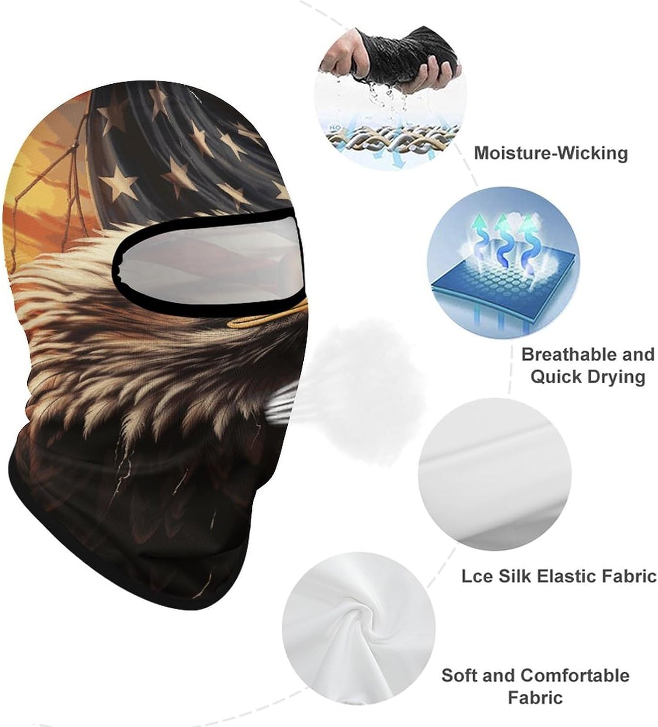 Balaclava Face Mask for Men Women Sun Protection Full Face Cover | Breathable Flag And Eagle Full Face Mask Windproof Ski Mask Motorcycle Helmet Lining for Outdoor Sport Cycling