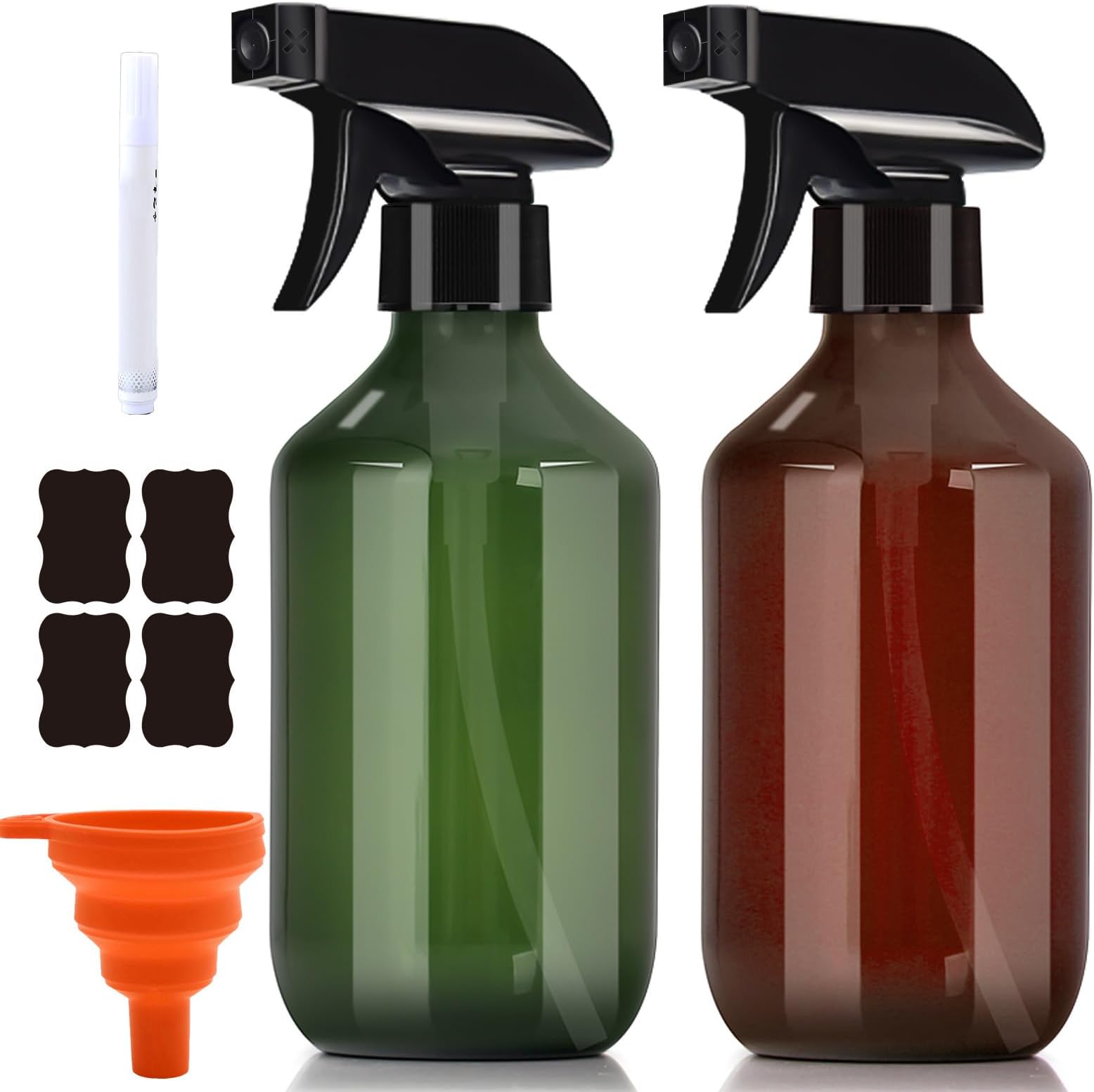 2 Pack Plastic Spray Bottle,Refillable Empty Spray Bottles 16 oz/500ml,Spray Bottles for Cleaning,Essential Oils, Hair, Plants,Adjustable Nozzle for Squirt and Mist (Amber and Green-16 oz)